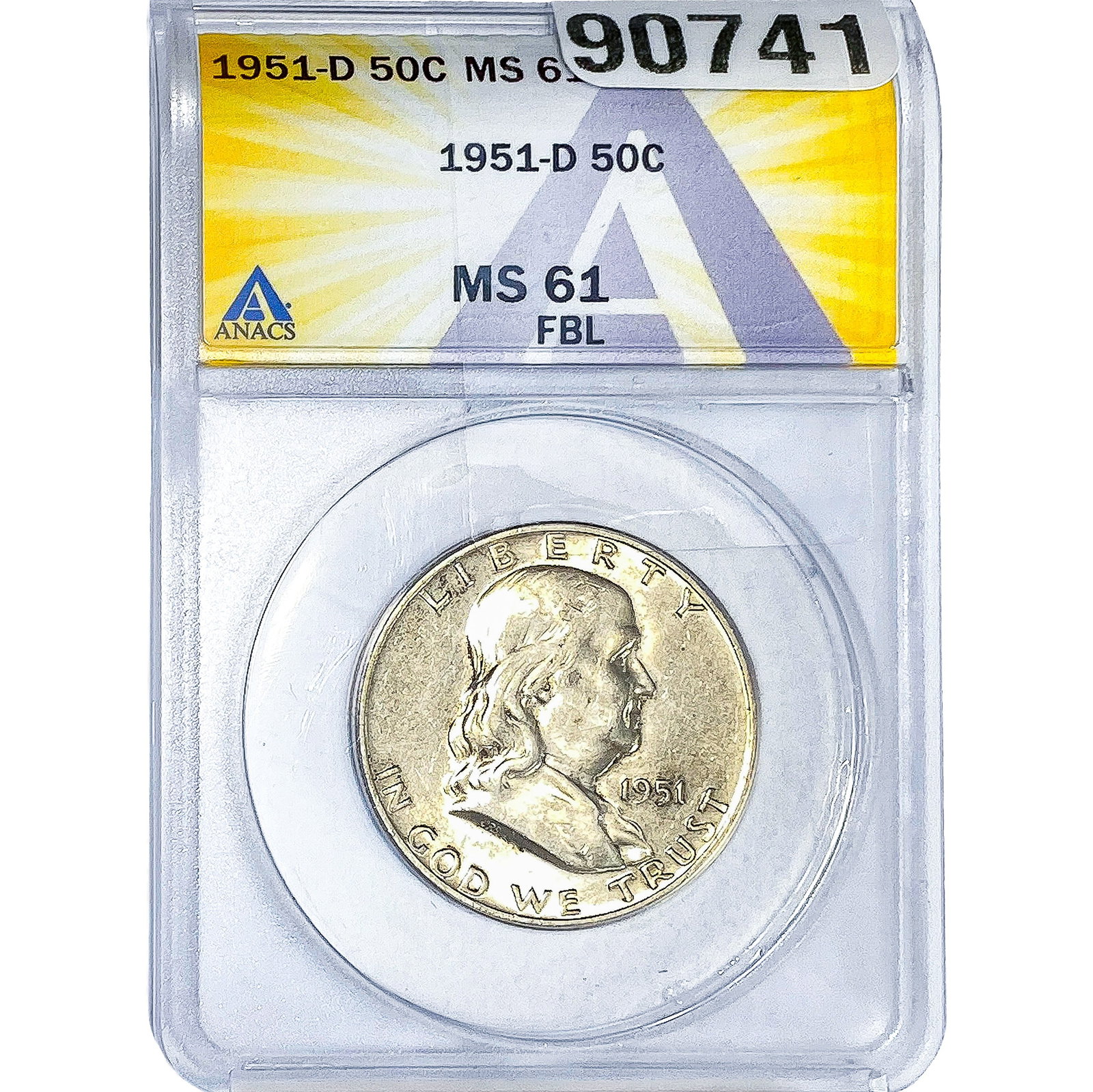 1951-D Franklin Half Dollar ANACS MS61 FBL: 1951-D Franklin Half Dollar ANACS MS61 FBL