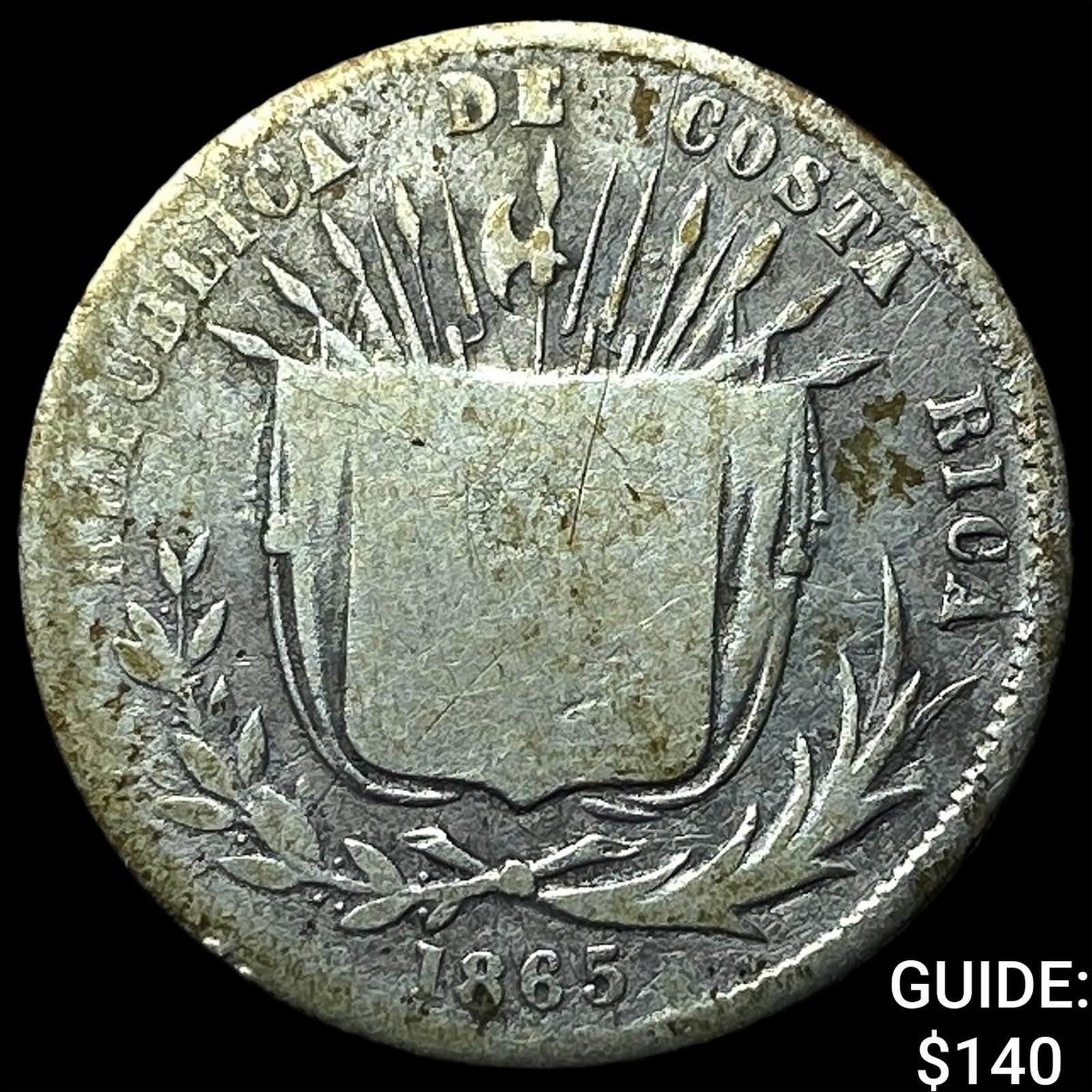 1865 Costa Rica Silver 10 Centavos (1 of 2)