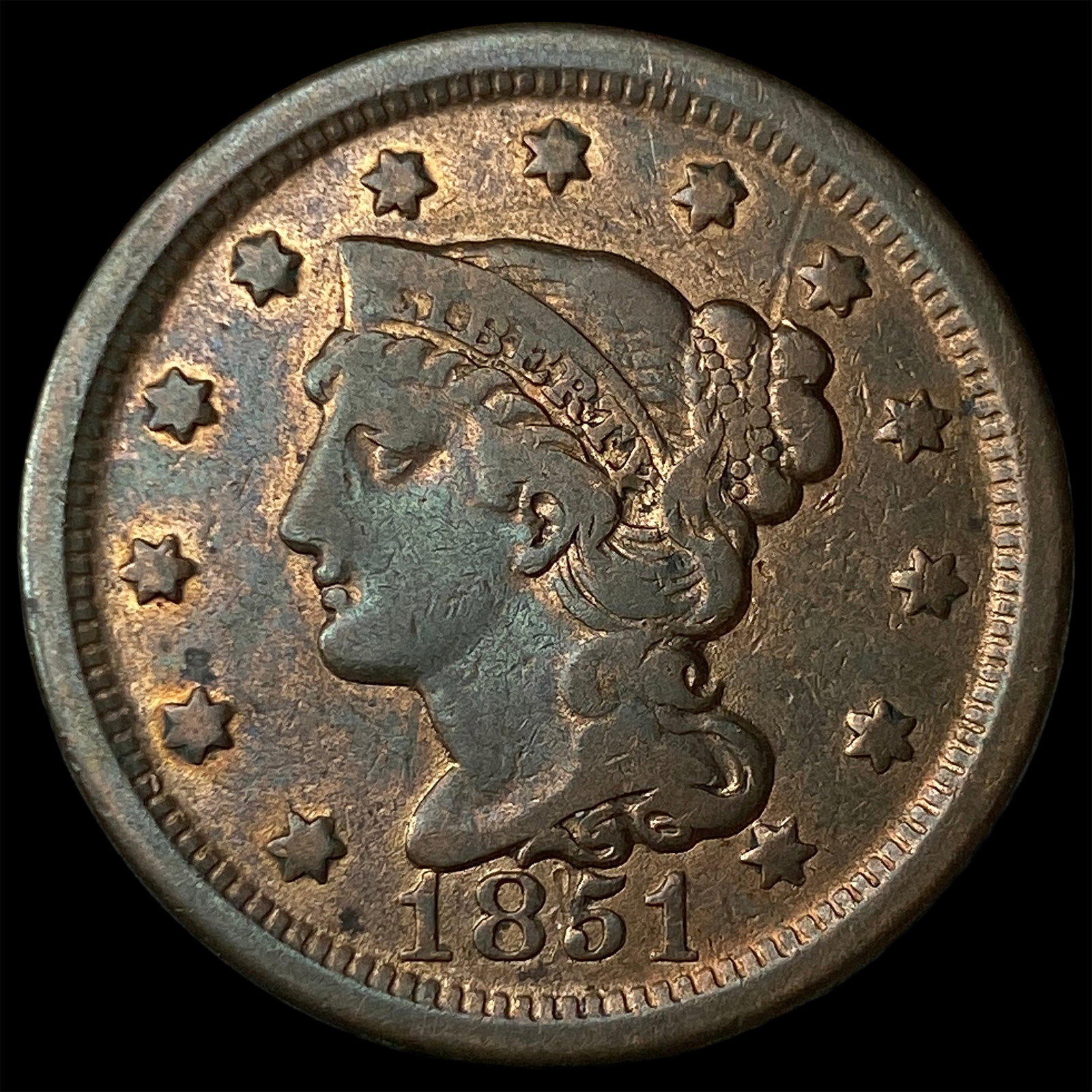1851 Braided Hair Large Cent LIGHTLY CIRCULATED: 1851 Braided Hair Large Cent LIGHTLY CIRCULATED