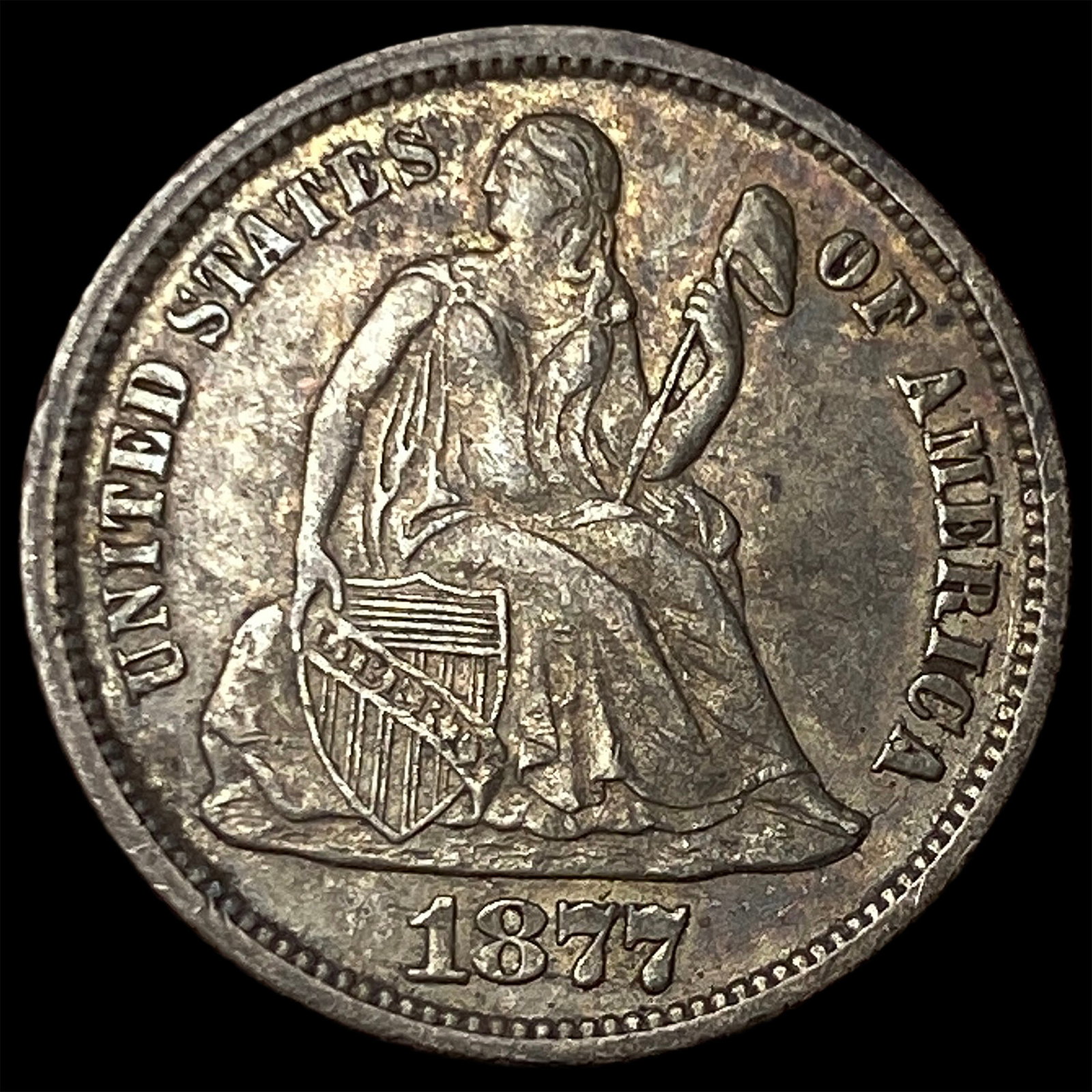 1877-CC Silver Seated Liberty Dime CLOSELY UNCIRCULATED: 1877-CC Silver Seated Liberty Dime CLOSELY UNCIRCULATED