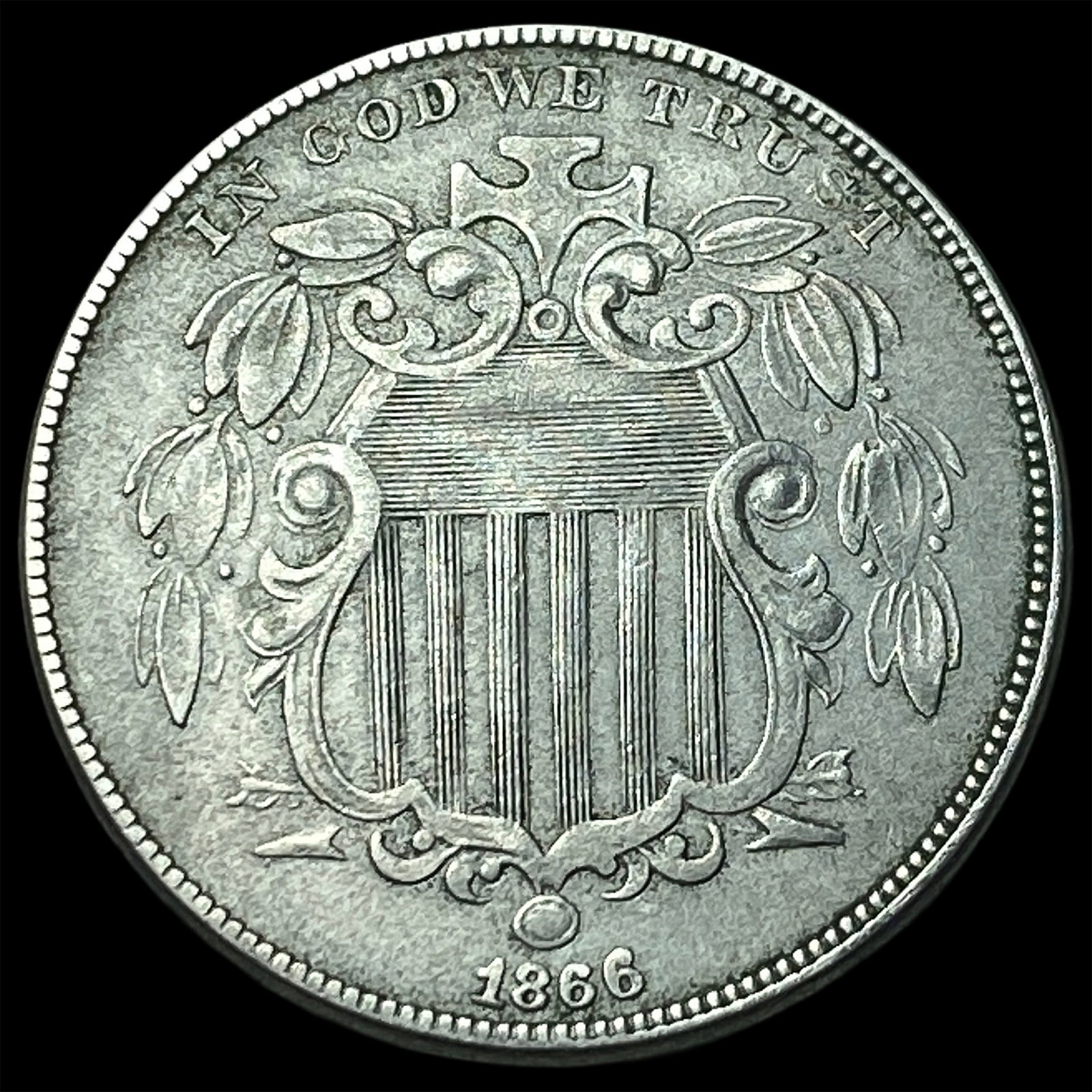 1866 Shield Nickel CLOSELY UNCIRCULATED: 1866 Shield Nickel CLOSELY UNCIRCULATED