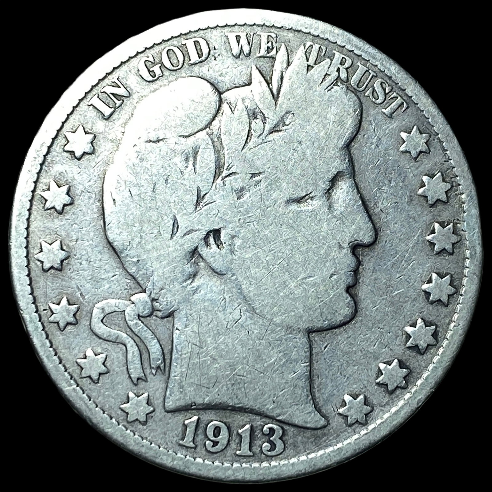 1913 Silver Half Dollar (Barber) NICELY CIRCULATED: 1913 Silver Half Dollar (Barber) NICELY CIRCULATED