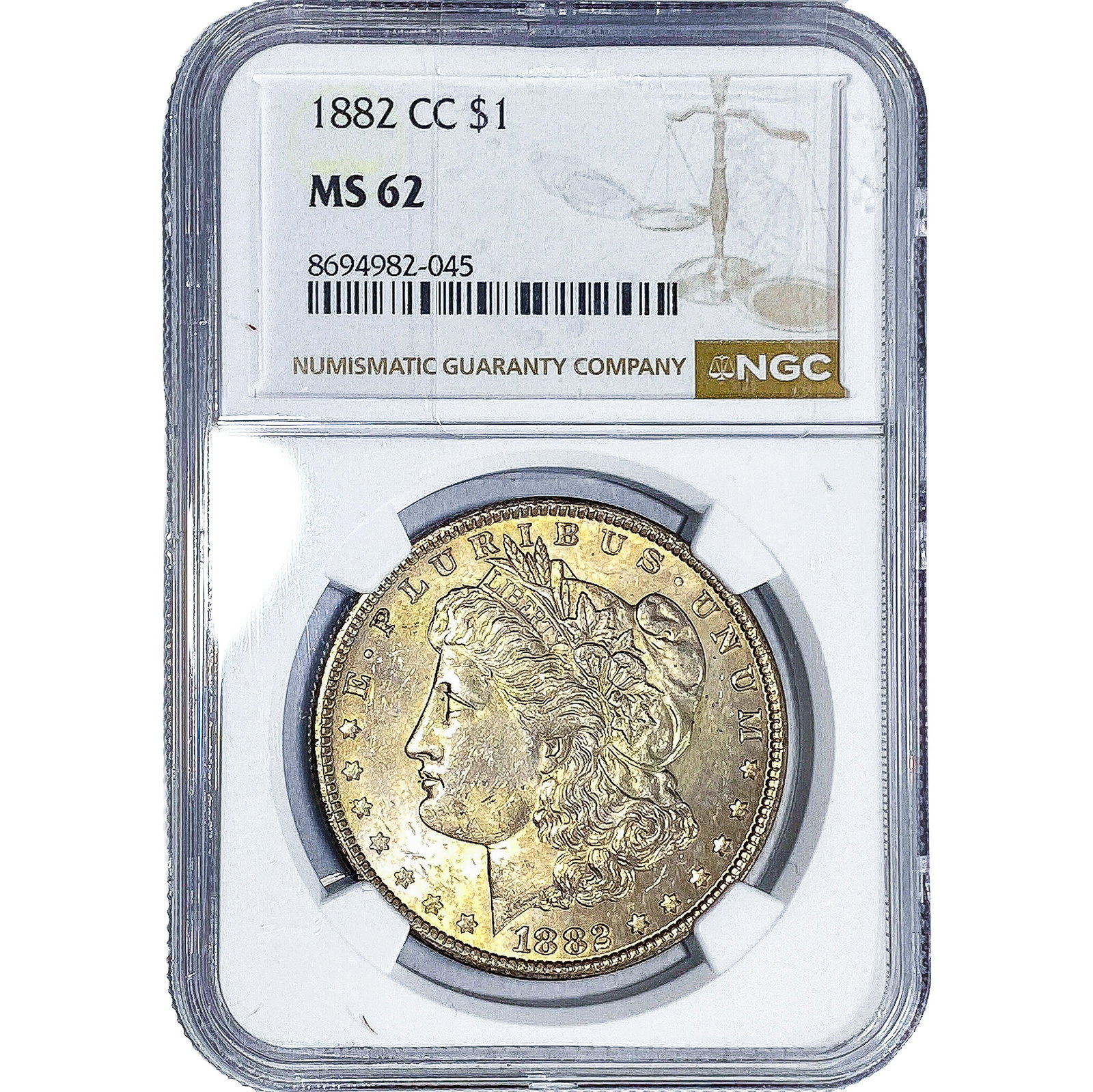 1882-CC Morgan Silver Dollar NGC MS62: 1882-CC Morgan Silver Dollar NGC MS62