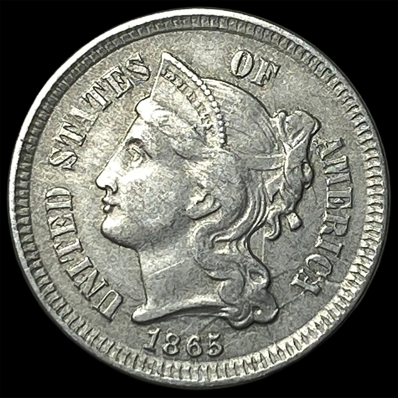 1865 Nickel Three-Cent Piece NEARLY UNCIRCULATED: 1865 Nickel Three-Cent Piece NEARLY UNCIRCULATED