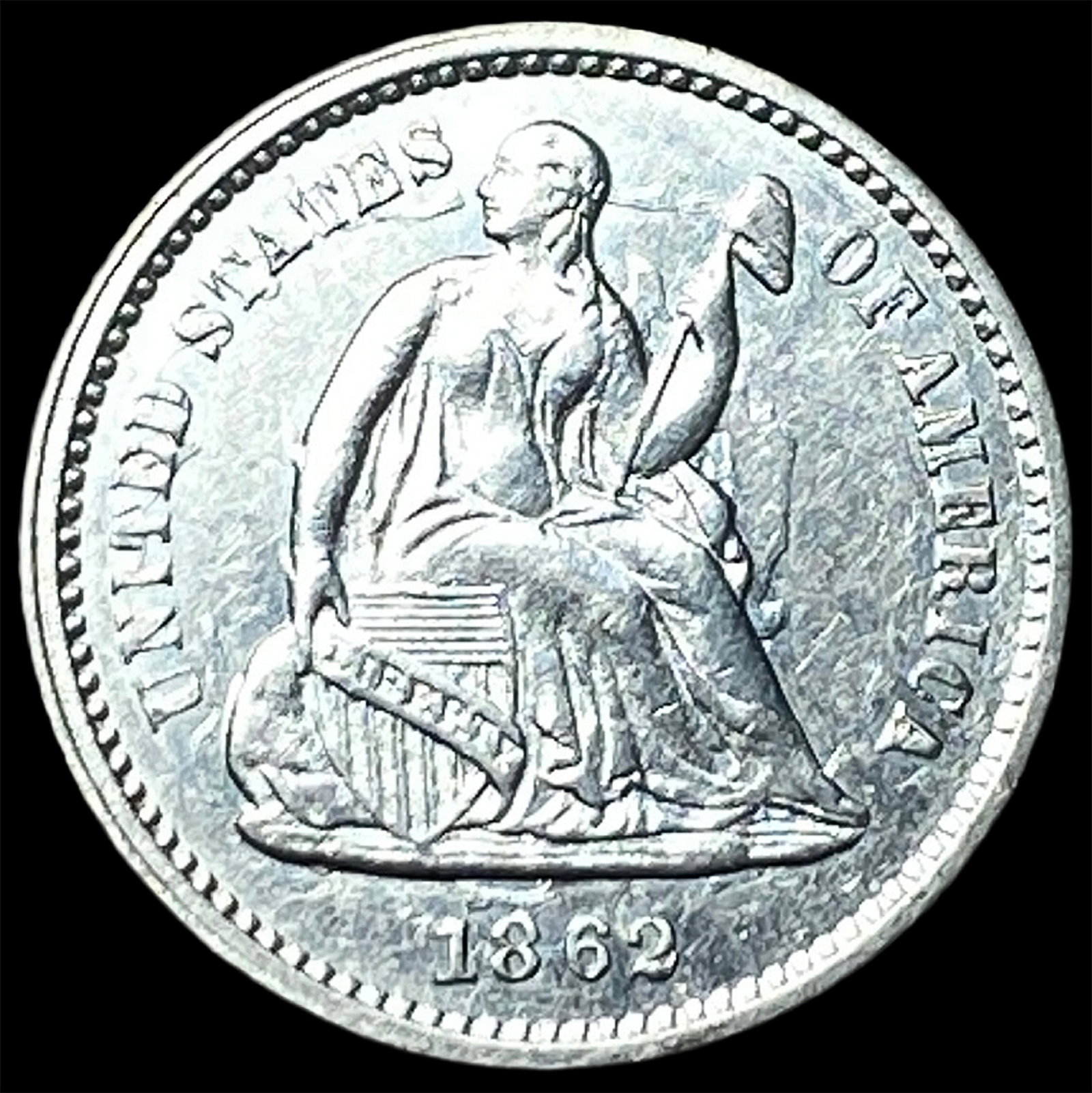 1862 Seated Liberty Silver Half Dime CLOSELY UNCIRCULATED: 1862 Seated Liberty Silver Half Dime CLOSELY UNCIRCULATED