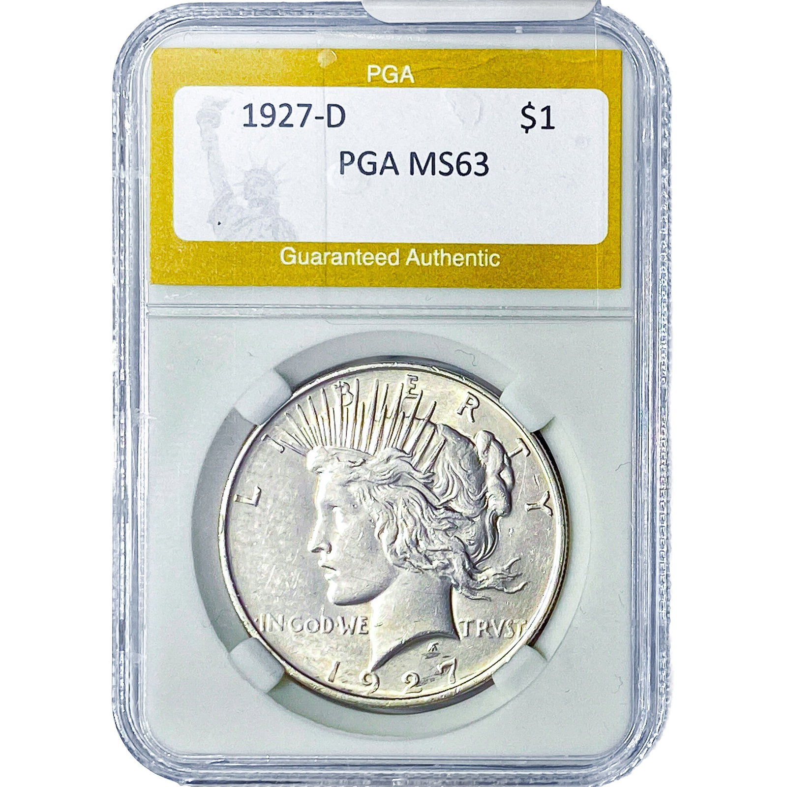 1927-D Silver Peace Dollar PGA MS63: 1927-D Silver Peace Dollar PGA MS63