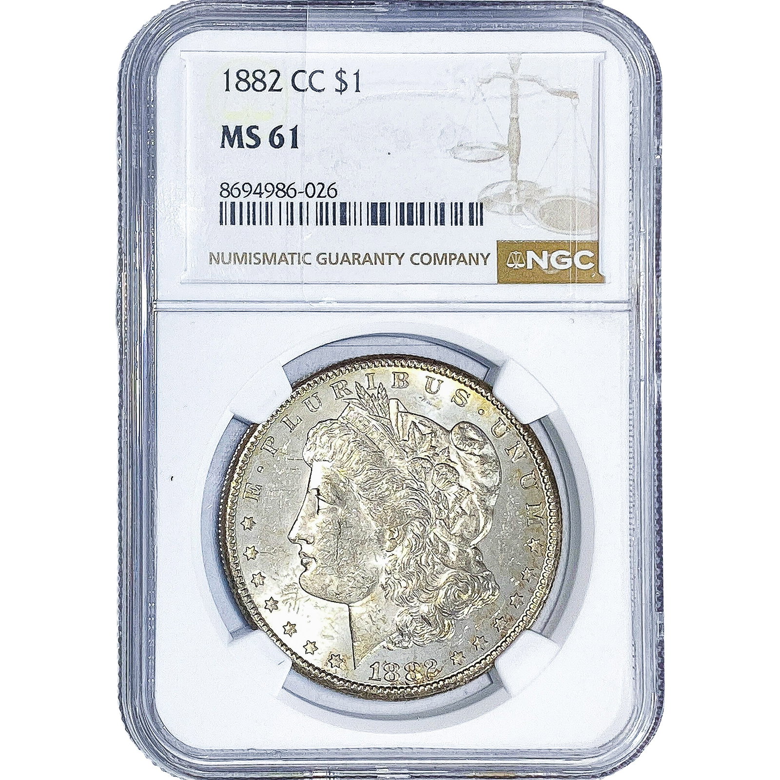 1882-CC Morgan Silver Dollar NGC MS61: 1882-CC Morgan Silver Dollar NGC MS61