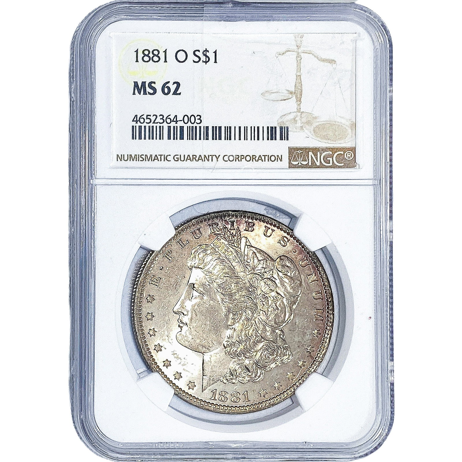 1881-O Morgan Silver Dollar NGC MS62: 1881-O Morgan Silver Dollar NGC MS62