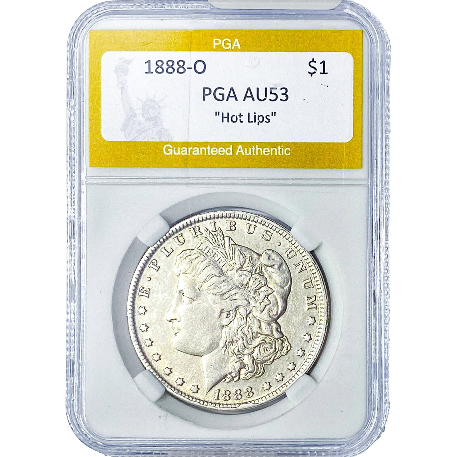 1888-O Morgan Silver Dollar PGA AU53 Hot Lips: 1888-O Morgan Silver Dollar PGA AU53 Hot Lips