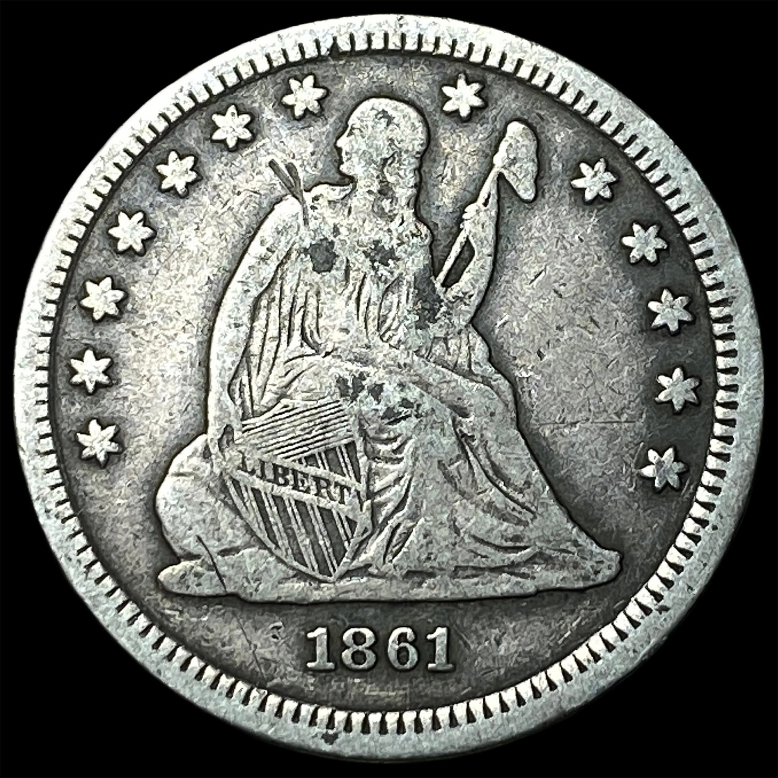 1861 Silver Seated Liberty Quarter HIGH GRADE: 1861 Silver Seated Liberty Quarter HIGH GRADE