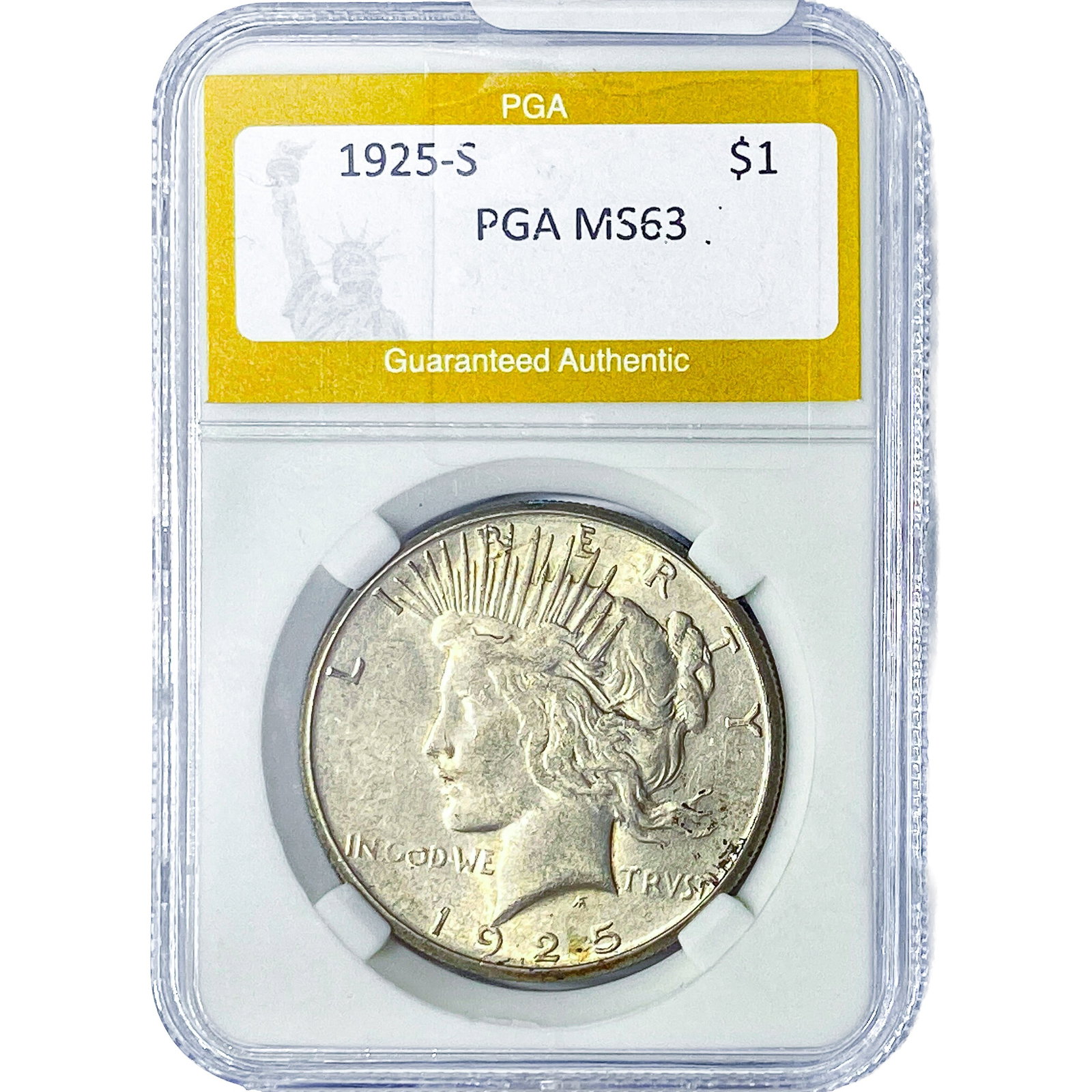 1925-S Silver Peace Dollar PGA MS63: 1925-S Silver Peace Dollar PGA MS63