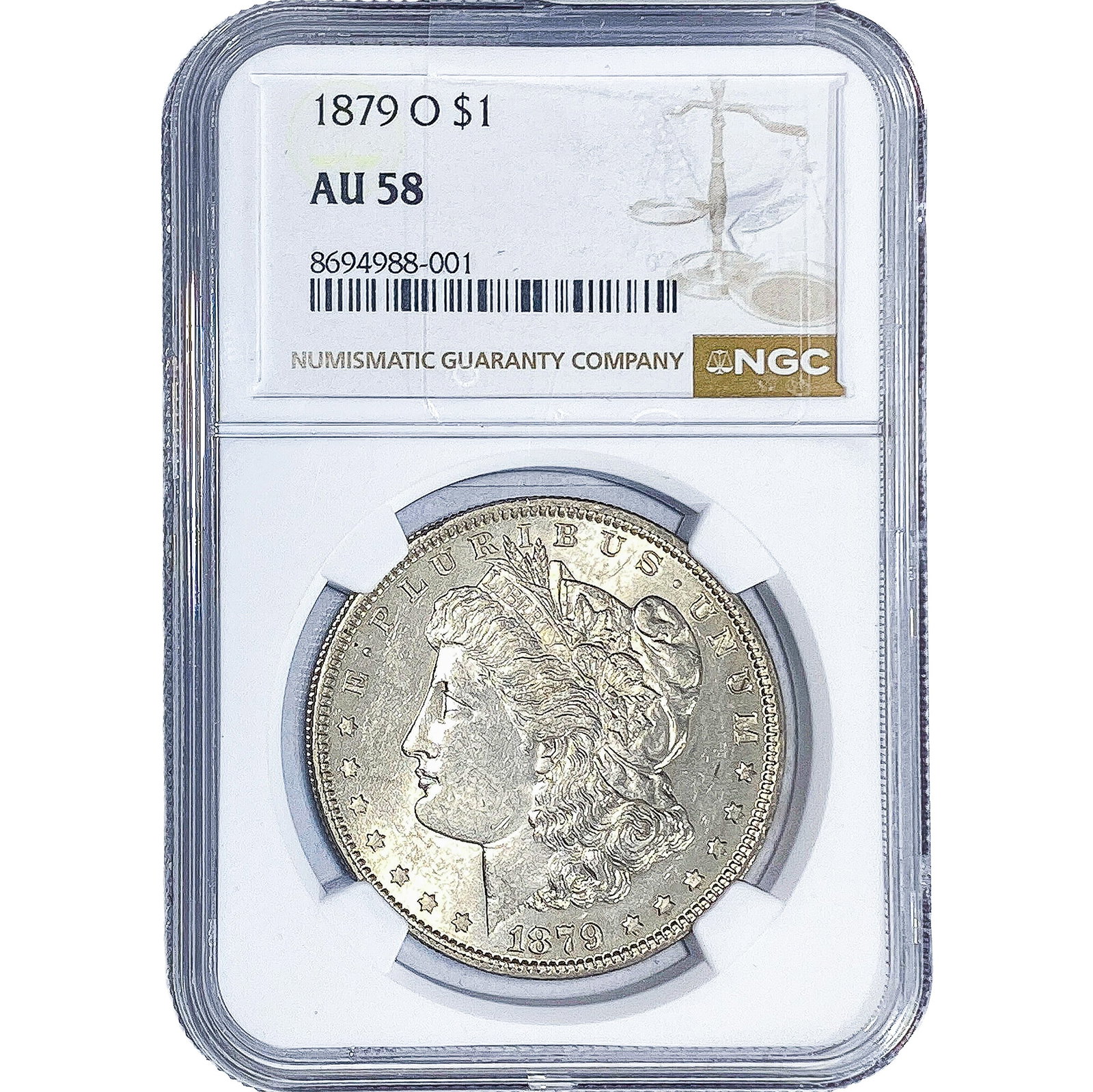 1879-O Morgan Silver Dollar NGC AU58: 1879-O Morgan Silver Dollar NGC AU58