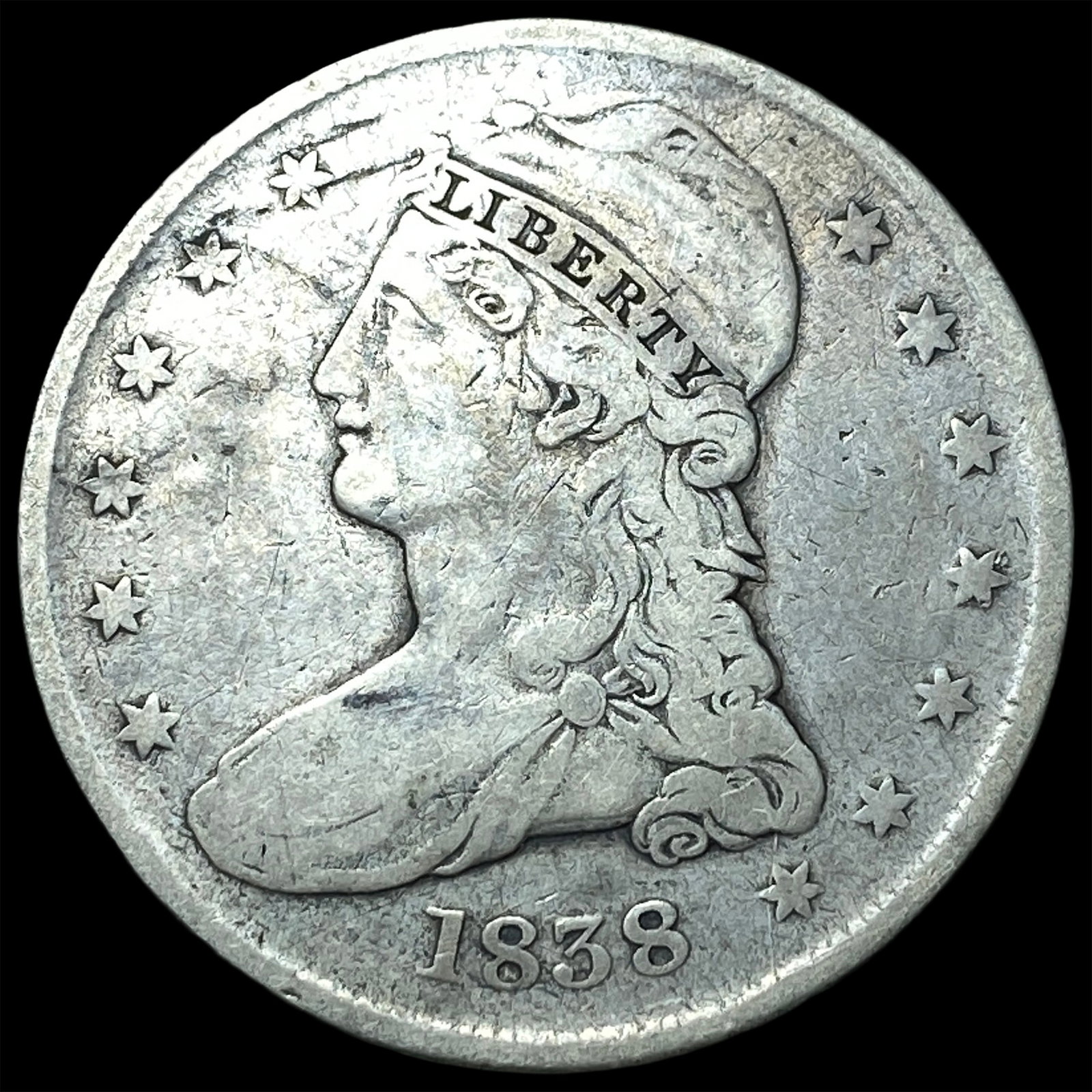 1838 Silver Half Dollar (Capped Bust) LIGHTLY CIRCULATED: 1838 Silver Half Dollar (Capped Bust) LIGHTLY CIRCULATED