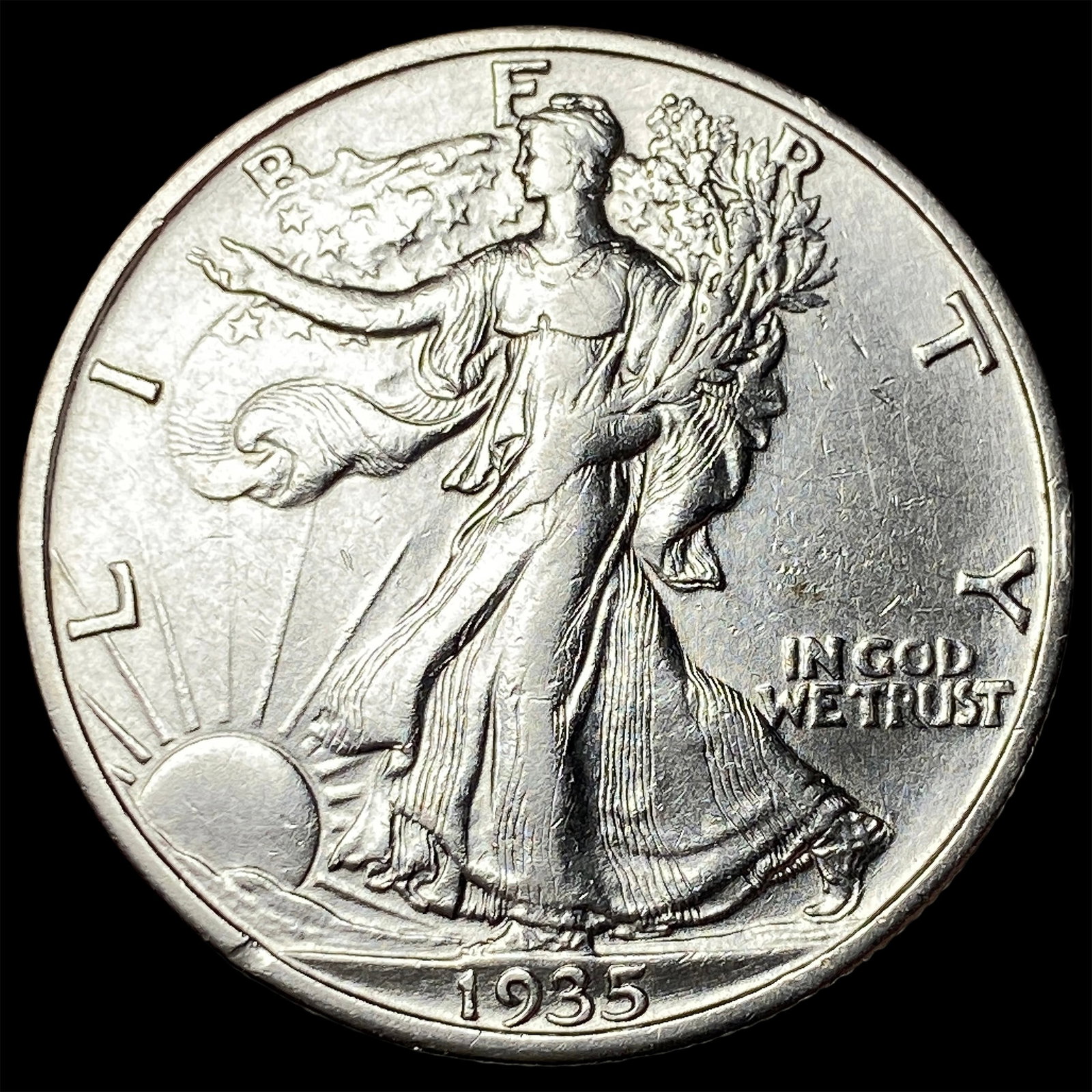 1935-S Silver Walking Liberty Half Dollar CLOSELY UNCIRCULATED: 1935-S Silver Walking Liberty Half Dollar CLOSELY UNCIRCULATED