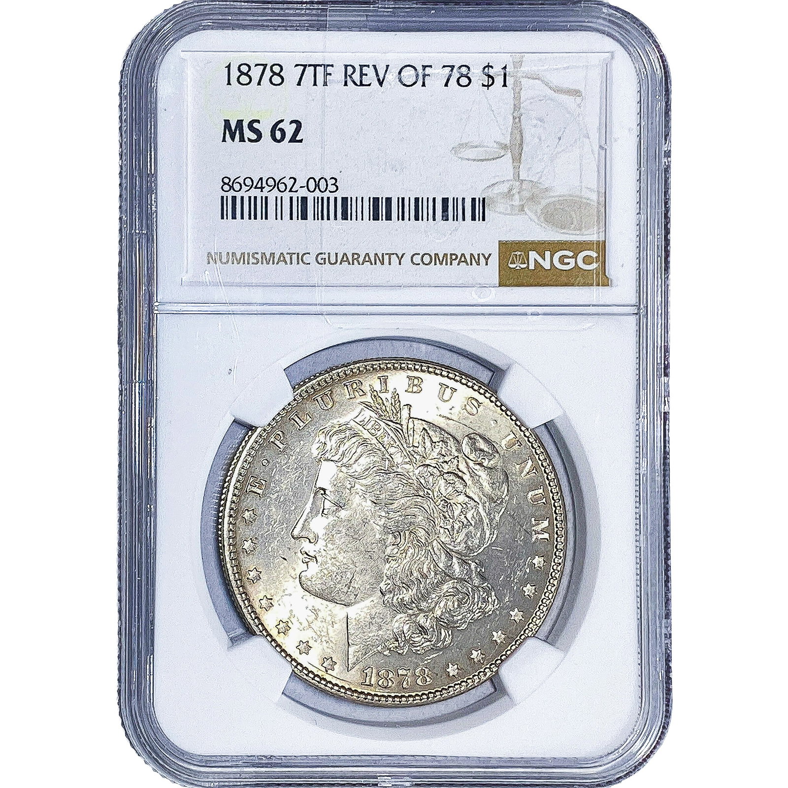 1878 7TF Morgan Silver Dollar NGC MS62: 1878 7TF Morgan Silver Dollar NGC MS62