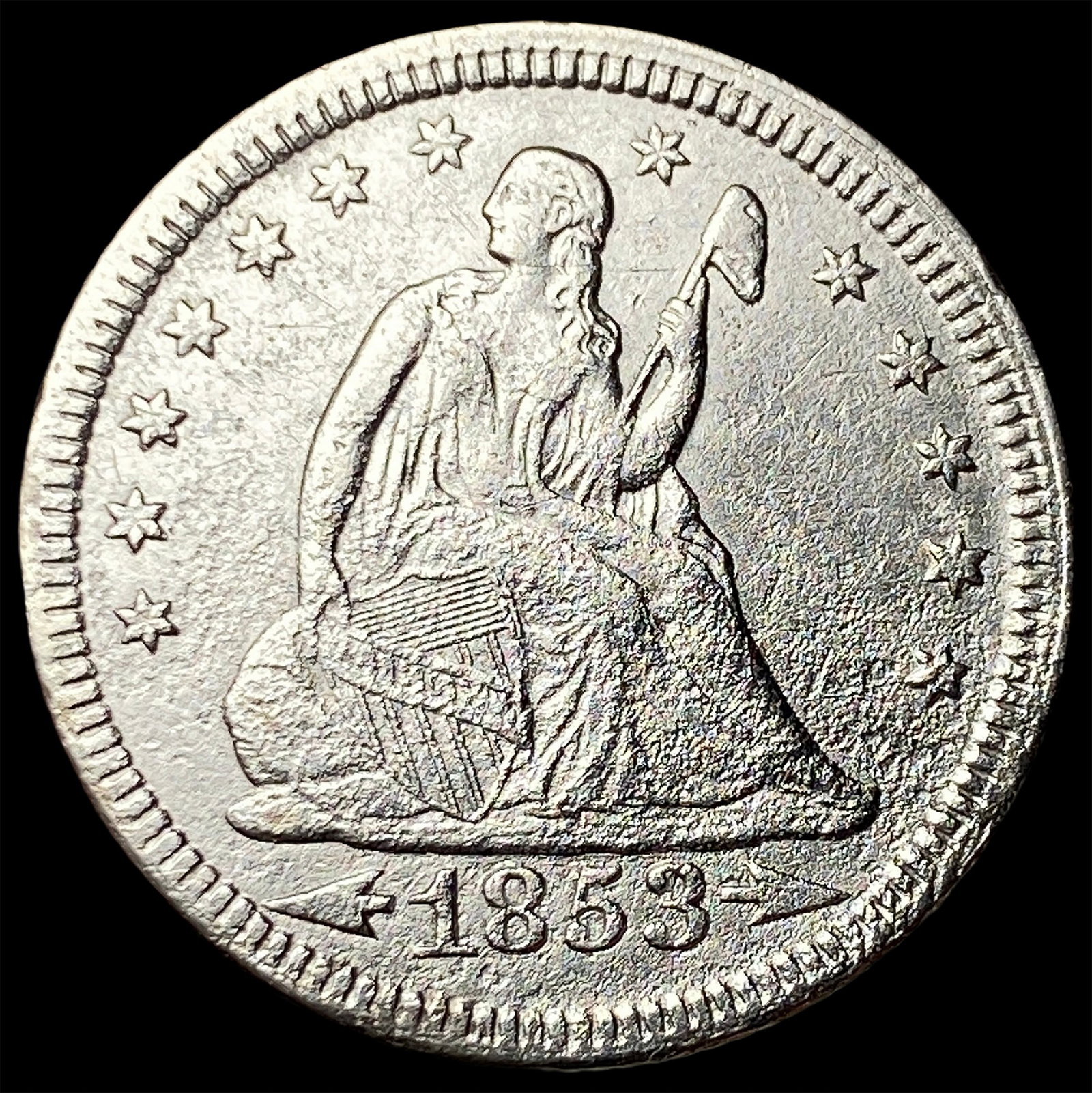 1853 Arrows/Rays Seated Liberty Quarter CLOSELY UNCIRCULATED: 1853 Arrows/Rays Seated Liberty Quarter CLOSELY UNCIRCULATED