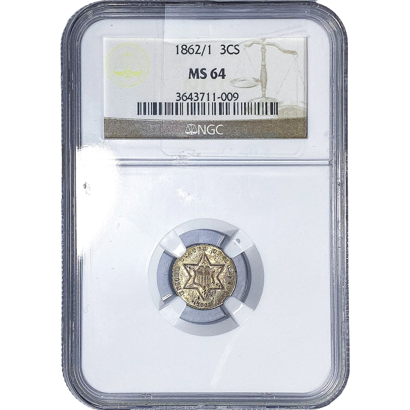 1862/1 Silver Three Cent NGC MS64: 1862/1 Silver Three Cent NGC MS64