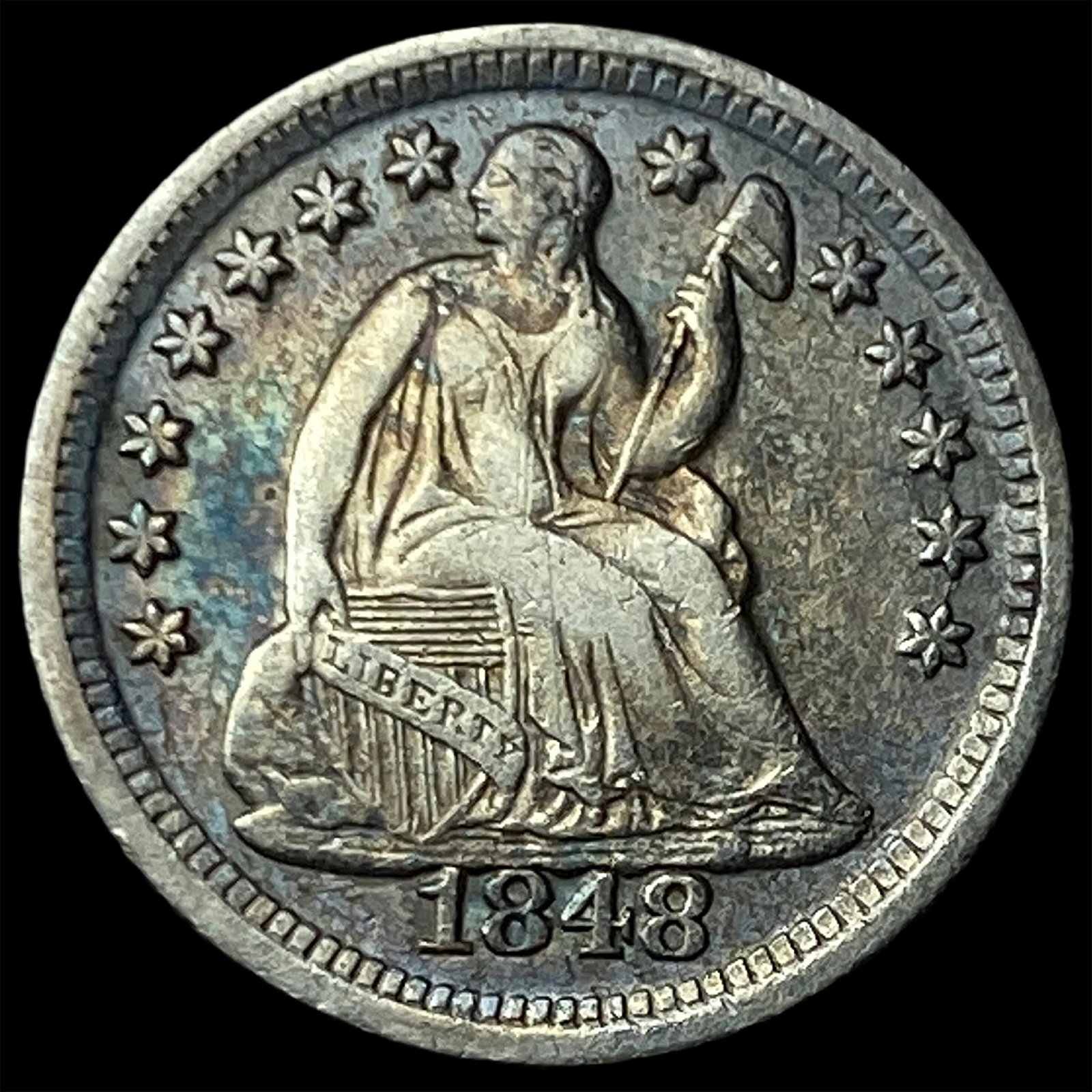 1848-O Silver Seated Liberty Half Dime CLOSELY UNCIRCULATED: 1848-O Silver Seated Liberty Half Dime CLOSELY UNCIRCULATED