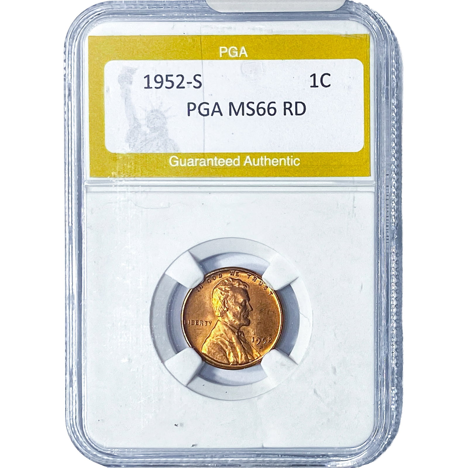 1952-S Wheat Cent PGA MS66 RD: 1952-S Wheat Cent PGA MS66 RD