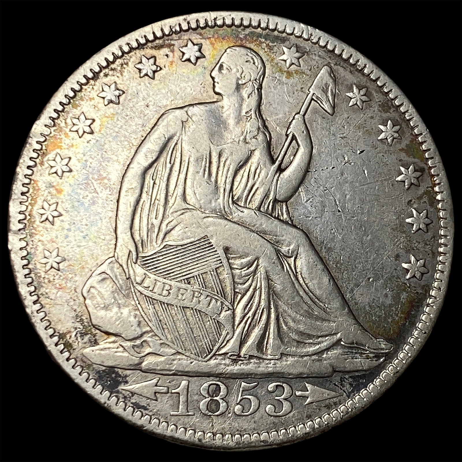 1853 Arrows/Rays Seated Liberty Half Dollar NEARLY UNCIRCULATED: 1853 Arrows/Rays Seated Liberty Half Dollar NEARLY UNCIRCULATED