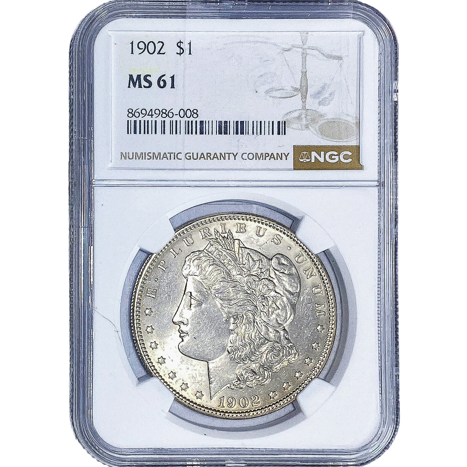 1902 Morgan Silver Dollar NGC MS61: 1902 Morgan Silver Dollar NGC MS61