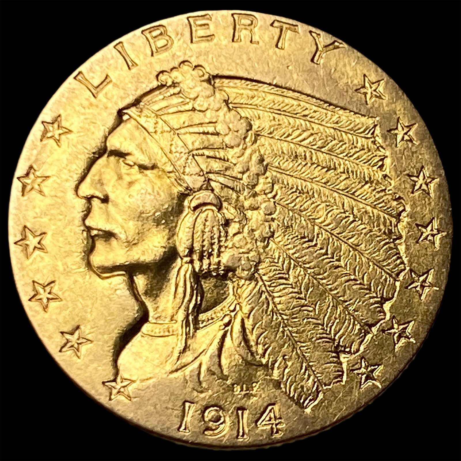 1914 Indian Head Gold $2.5 Quarter Eagle CLOSELY UNCIRCULATED: 1914 Indian Head Gold $2.5 Quarter Eagle CLOSELY UNCIRCULATED