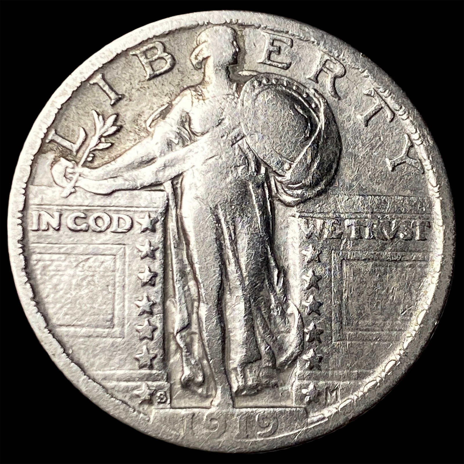 1919-S Silver Standing Liberty Quarter ABOUT UNCIRCULATED: 1919-S Silver Standing Liberty Quarter ABOUT UNCIRCULATED
