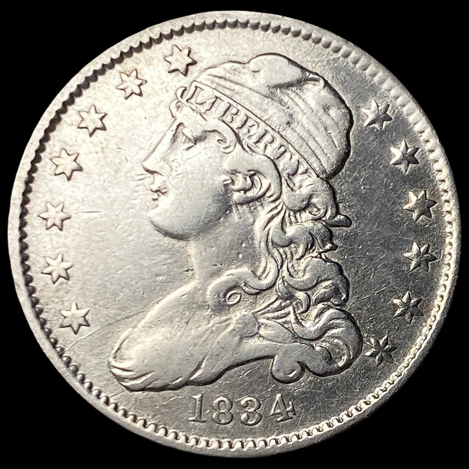 1834 Capped Bust Silver Quarter NEARLY UNCIRCULATED: 1834 Capped Bust Silver Quarter NEARLY UNCIRCULATED