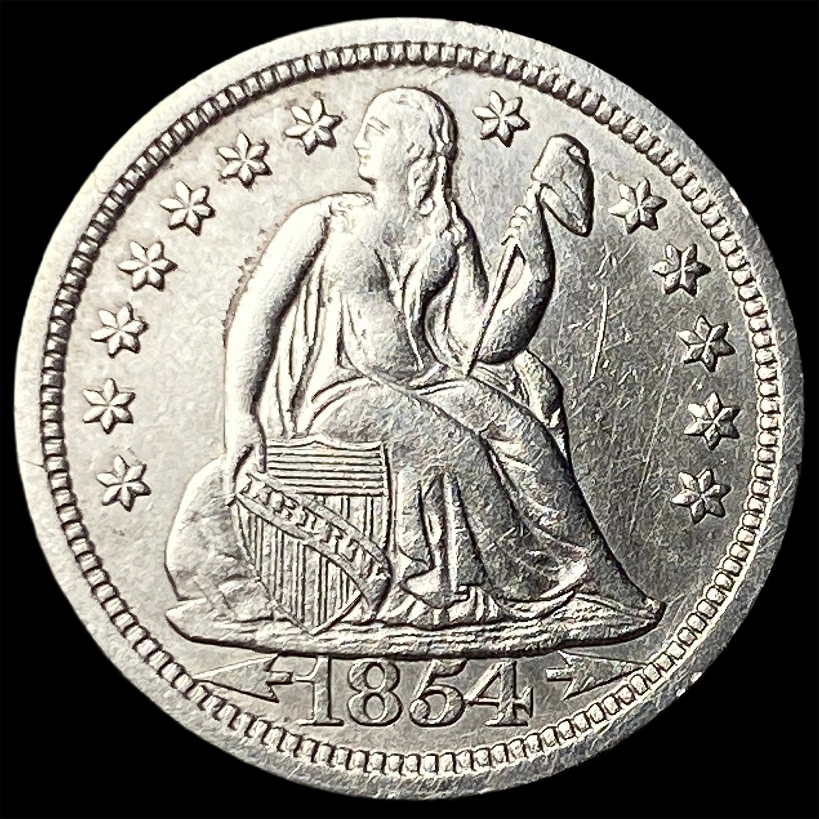 1854 Arrows Seated Liberty Dime CLOSELY UNCIRCULATED: 1854 Arrows Seated Liberty Dime CLOSELY UNCIRCULATED