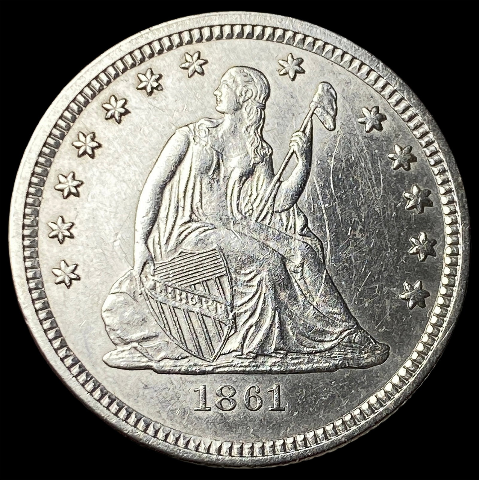 1861 Silver Seated Liberty Quarter CLOSELY UNCIRCULATED: 1861 Silver Seated Liberty Quarter CLOSELY UNCIRCULATED