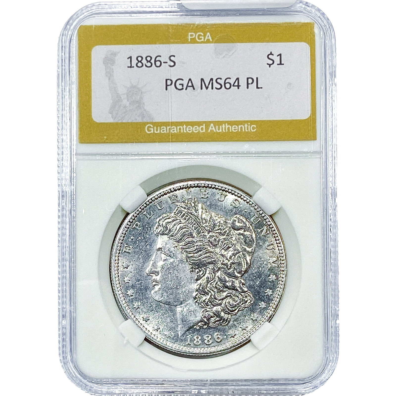 1886-S Morgan Silver Dollar PGA MS64 PL: 1886-S Morgan Silver Dollar PGA MS64 PL