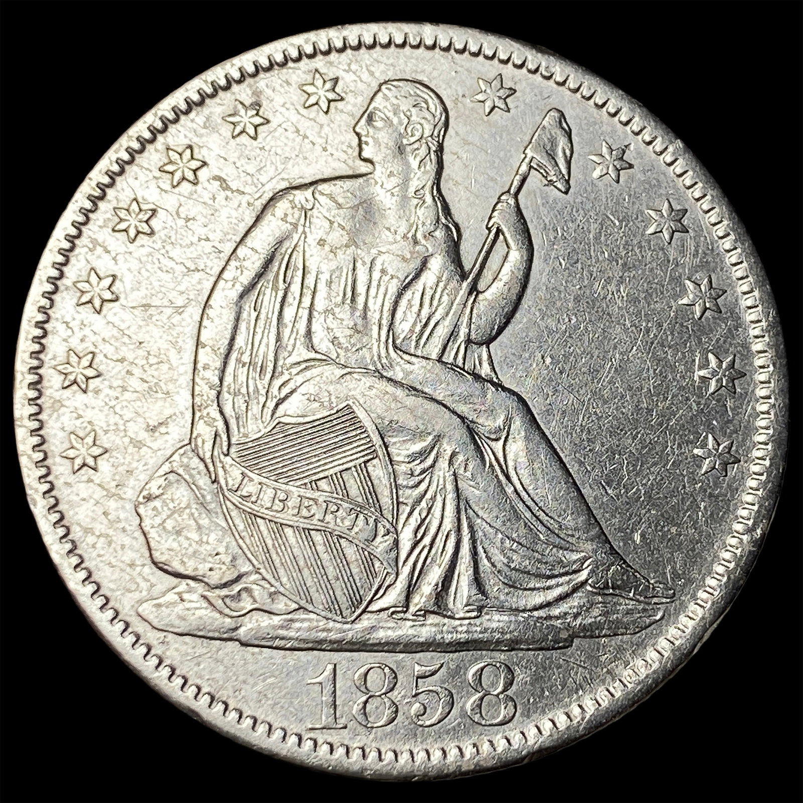 1858-O Silver Half Dollar NEARLY UNCIRCULATED: 1858-O Silver Half Dollar NEARLY UNCIRCULATED