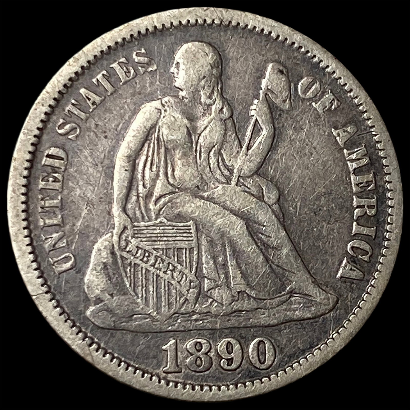 1890 Seated Liberty Dime NEARLY UNCIRCULATED: 1890 Seated Liberty Dime NEARLY UNCIRCULATED