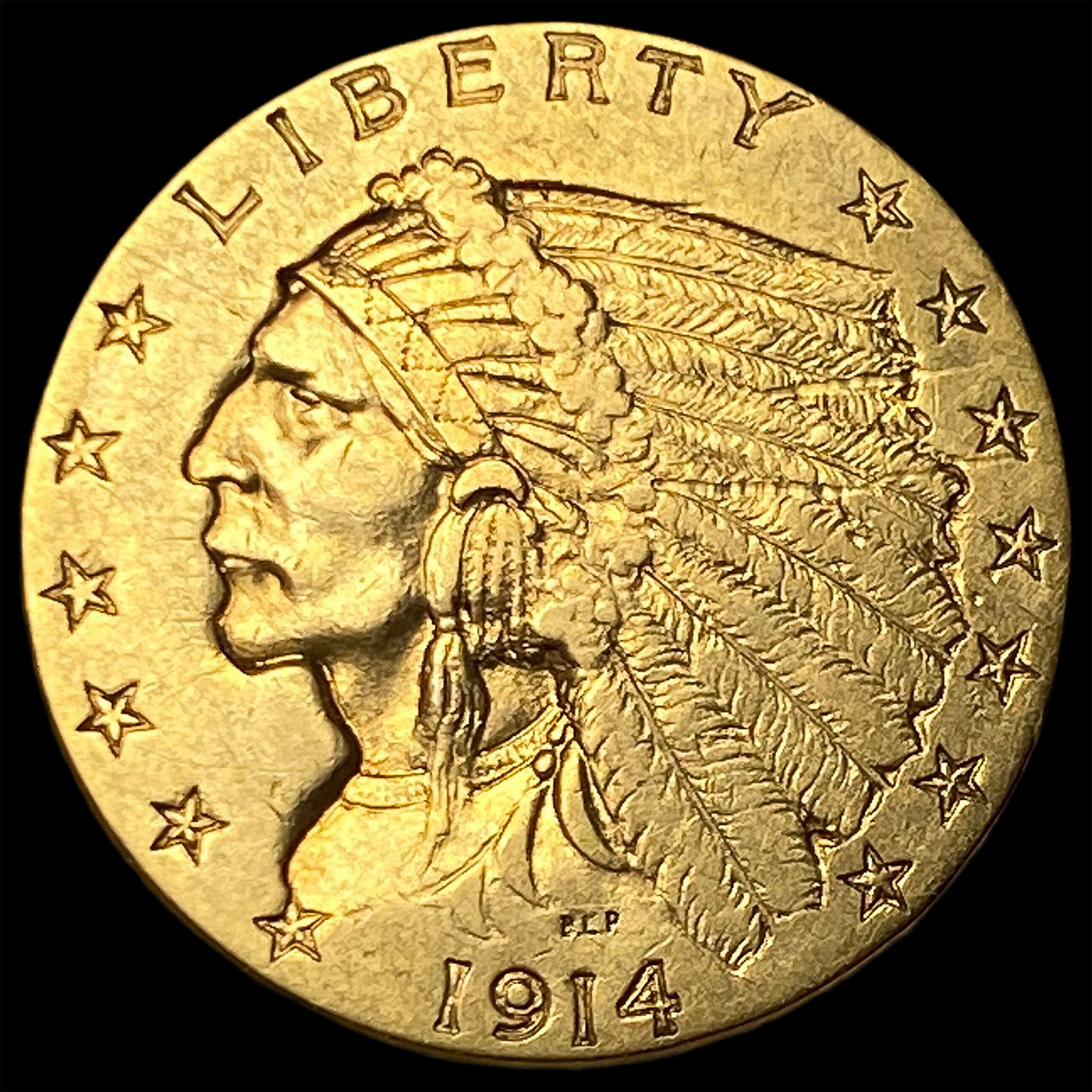 1914 Indian Head Gold $2.5 Quarter Eagle NEARLY UNCIRCULATED: 1914 Indian Head Gold $2.5 Quarter Eagle NEARLY UNCIRCULATED
