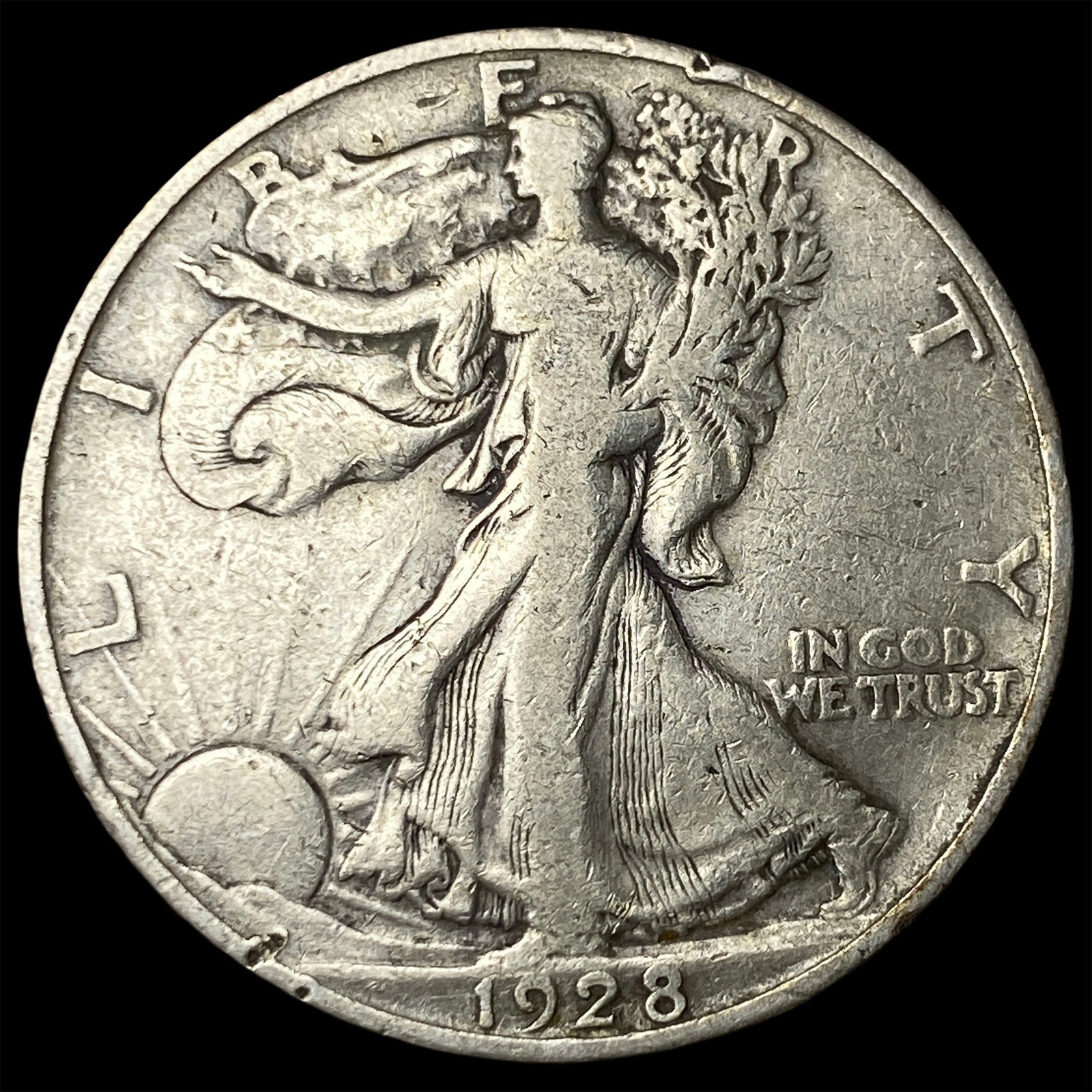 1928-S Silver Walking Liberty Half Dollar NEARLY UNCIRCULATED: 1928-S Silver Walking Liberty Half Dollar NEARLY UNCIRCULATED