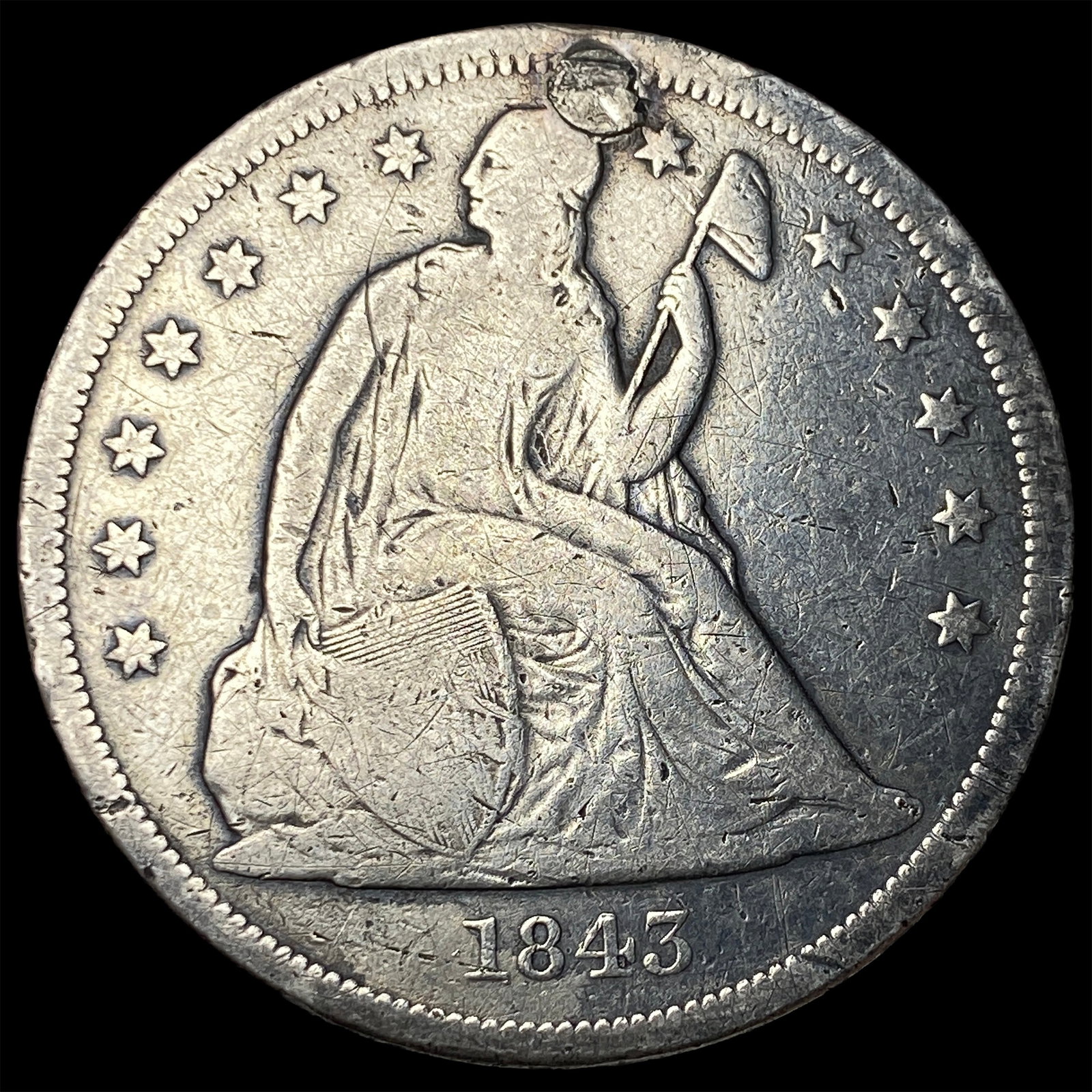 1843 Seated Liberty Silver Dollar LIGHTLY CIRCULATED: 1843 Seated Liberty Silver Dollar LIGHTLY CIRCULATED