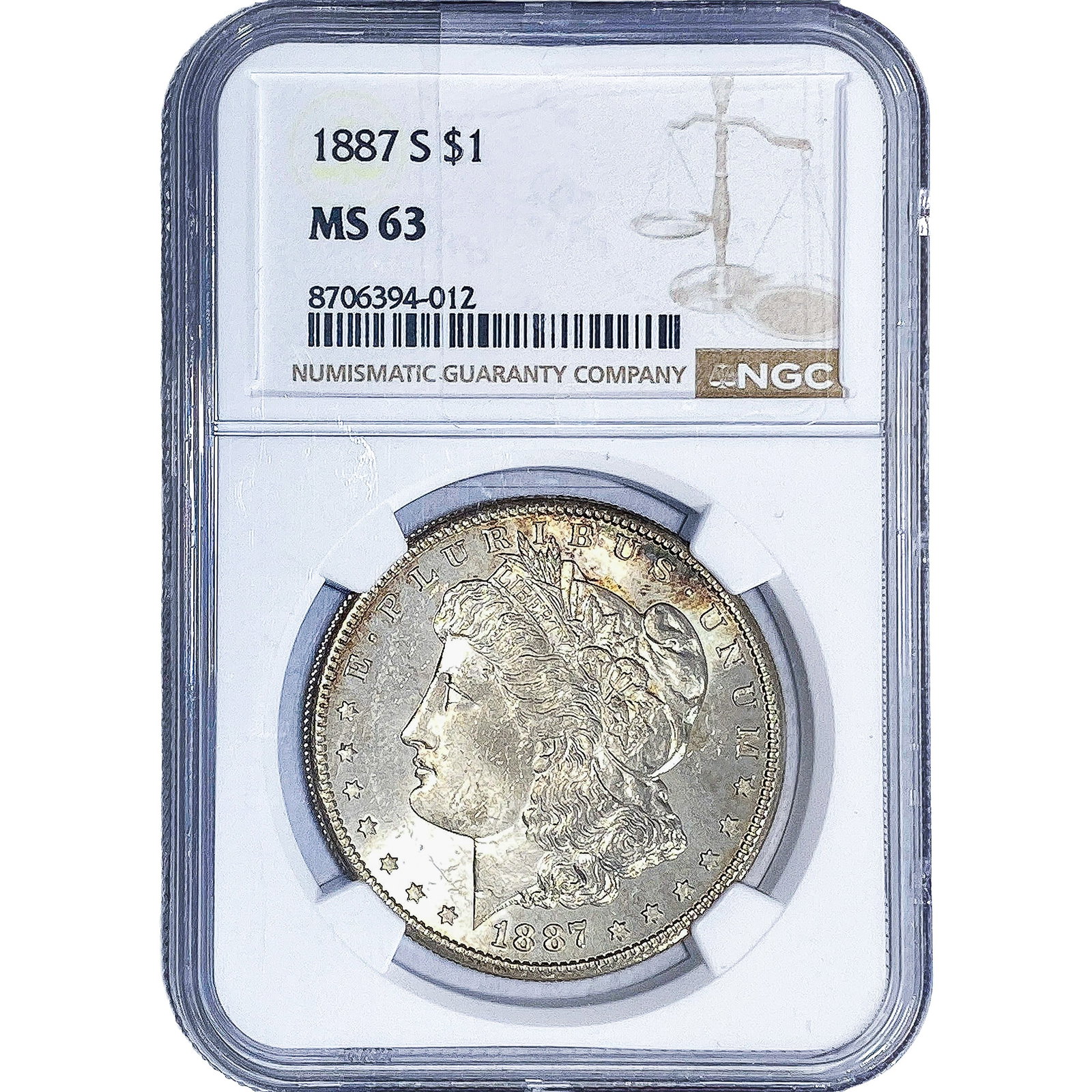 1887-S Morgan Silver Dollar NGC MS63: 1887-S Morgan Silver Dollar NGC MS63