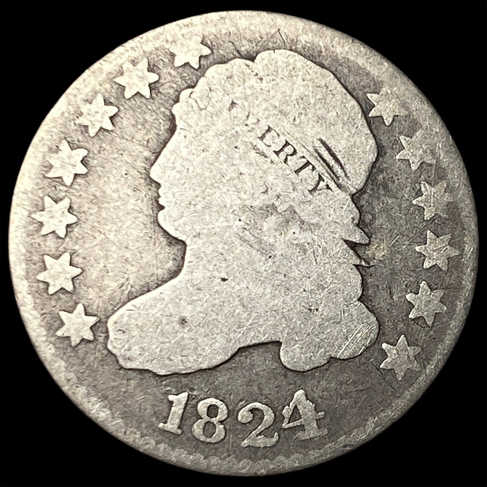1824 Capped Bust Dime NICELY CIRCULATED: 1824 Capped Bust Dime NICELY CIRCULATED
