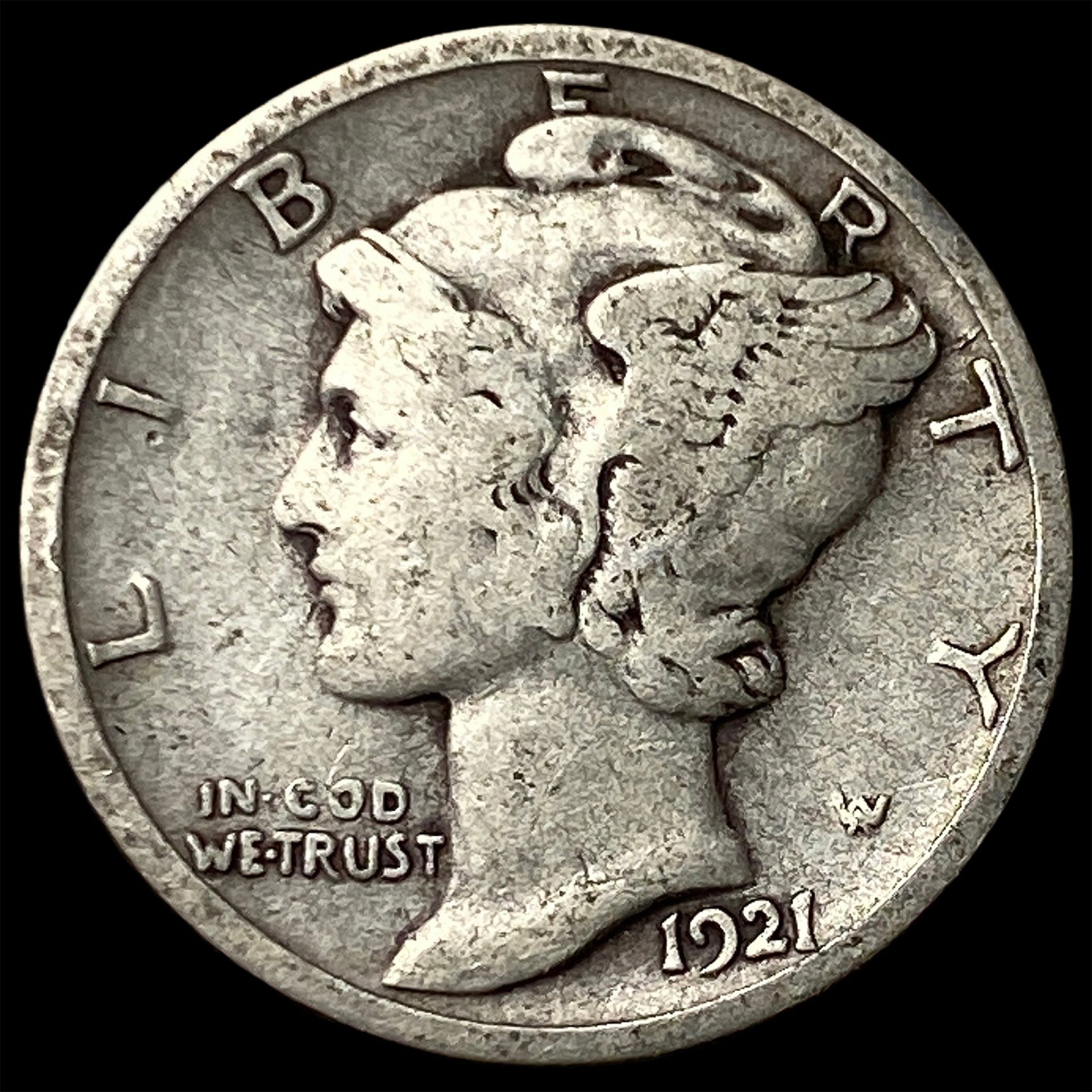 1921-D Silver Mercury Dime NICELY CIRCULATED: 1921-D Silver Mercury Dime NICELY CIRCULATED