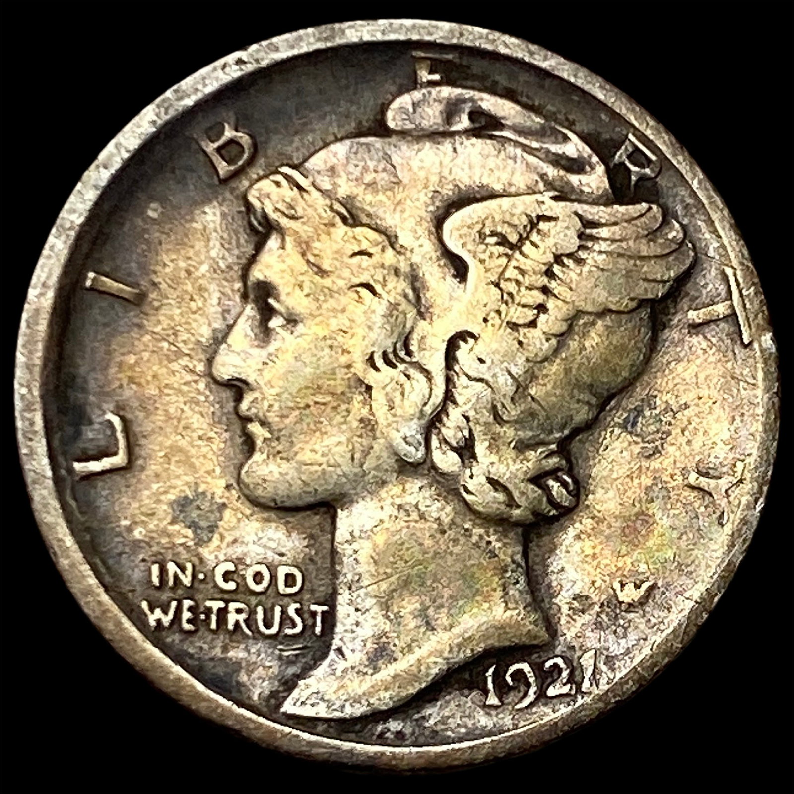 1921-S Silver Mercury Dime ABOUT UNCIRCULATED: 1921-S Silver Mercury Dime ABOUT UNCIRCULATED