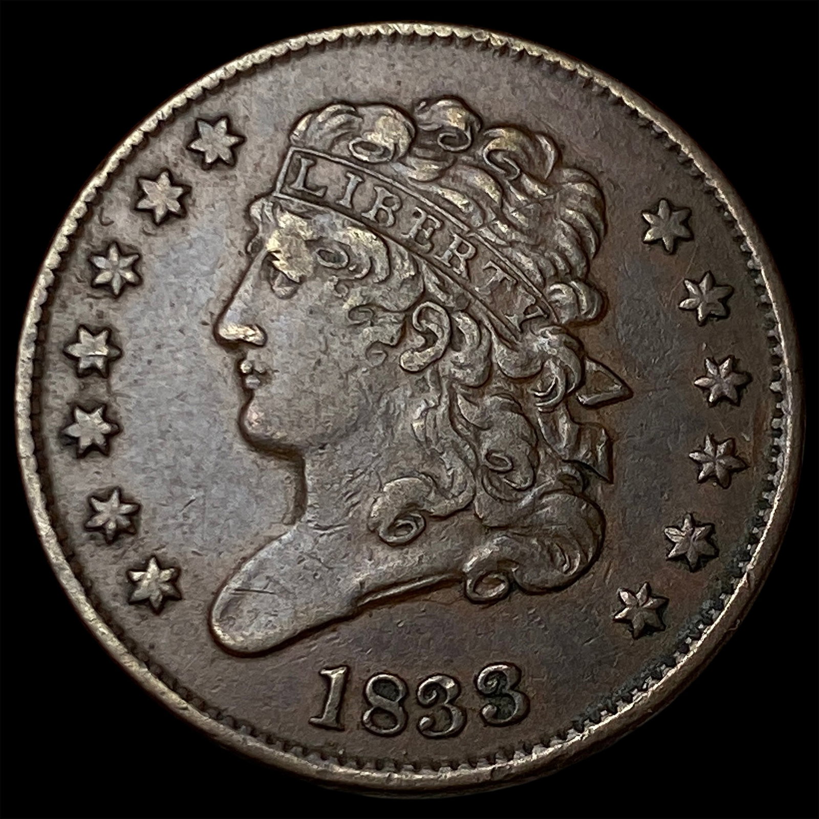 1833 Classic Head Half Cent CLOSELY UNCIRCULATED: 1833 Classic Head Half Cent CLOSELY UNCIRCULATED