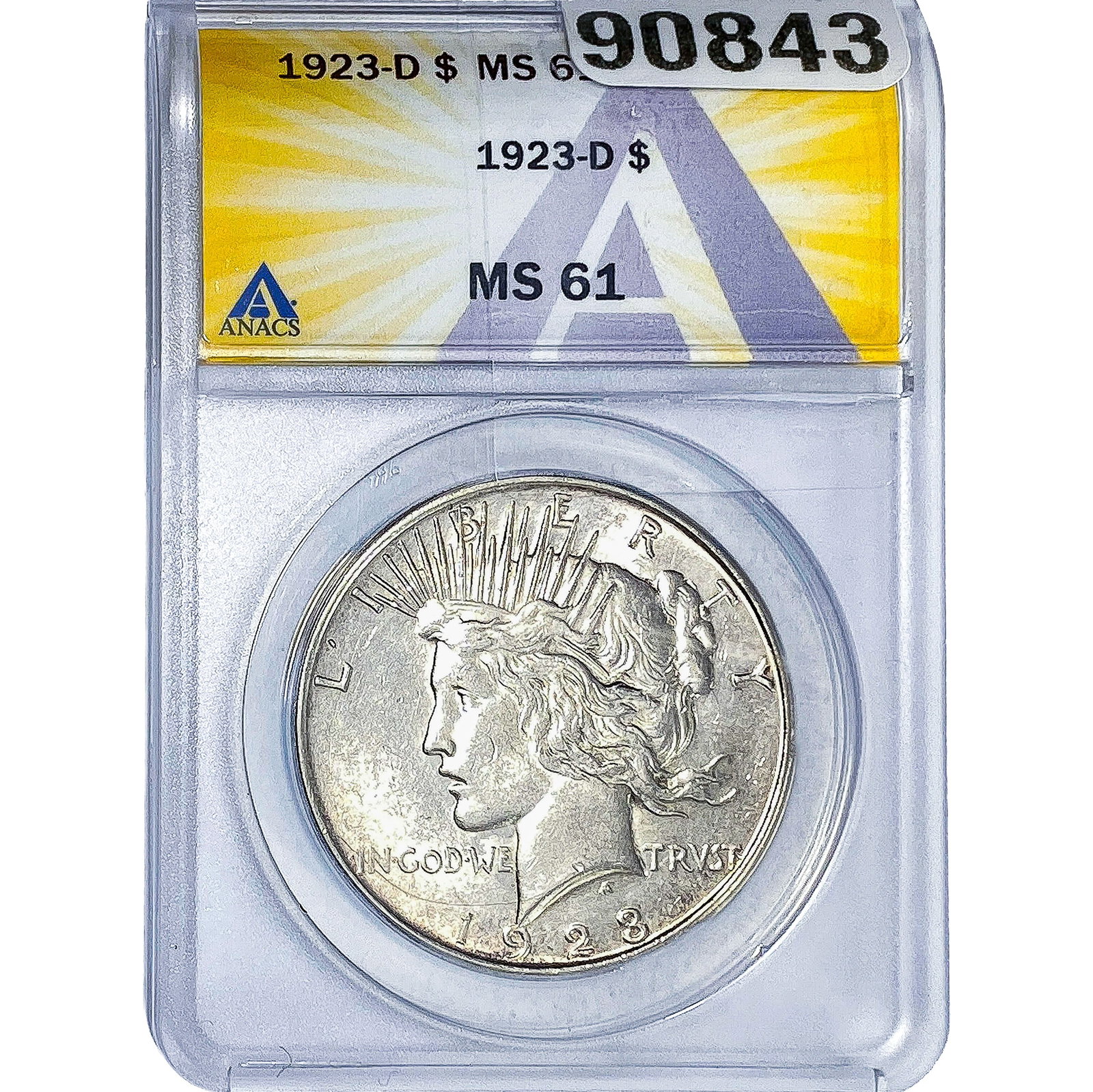 1923-D Silver Peace Dollar ANACS MS61: 1923-D Silver Peace Dollar ANACS MS61