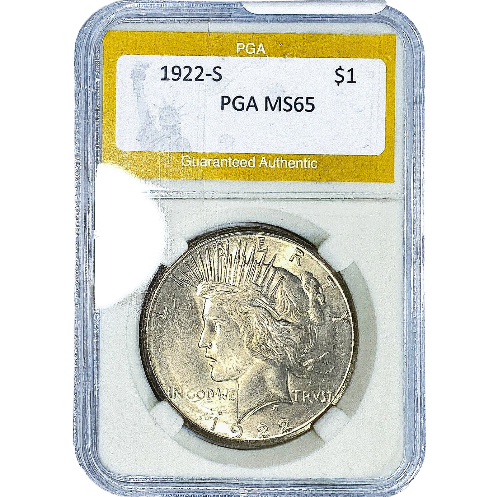 1922-S Silver Peace Dollar PGA MS65: 1922-S Silver Peace Dollar PGA MS65