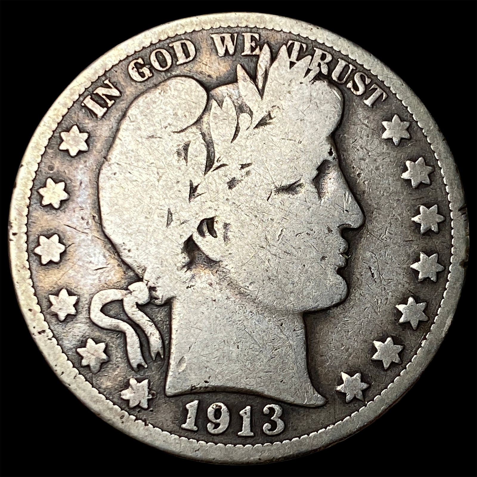 1913 Silver Barber Half Dollar NICELY CIRCULATED: 1913 Silver Barber Half Dollar NICELY CIRCULATED