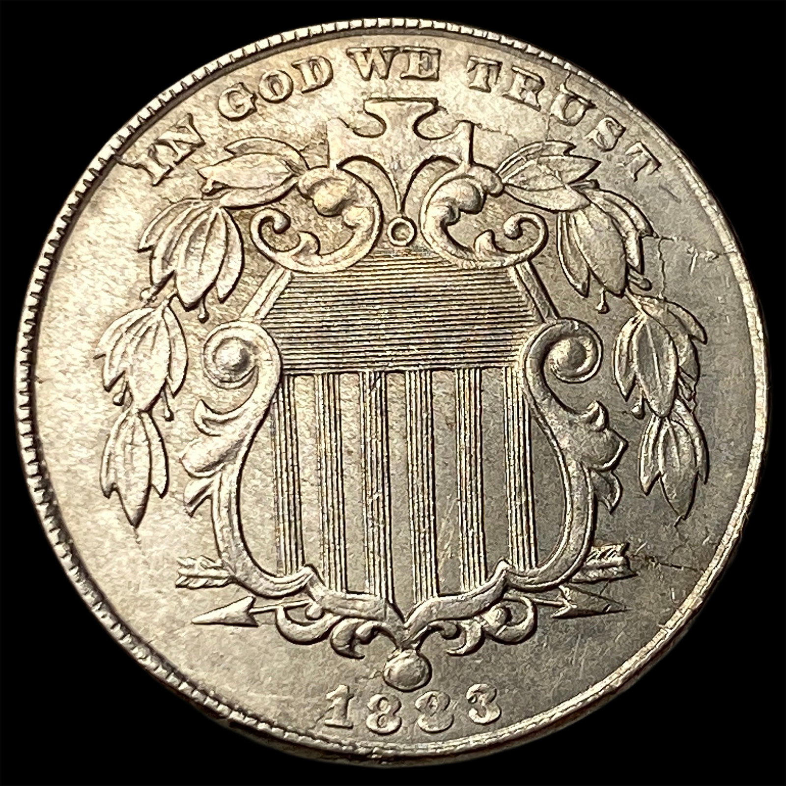 Shield Nickel 1866 No Rays CLOSELY UNCIRCULATED: Shield Nickel 1866 No Rays CLOSELY UNCIRCULATED