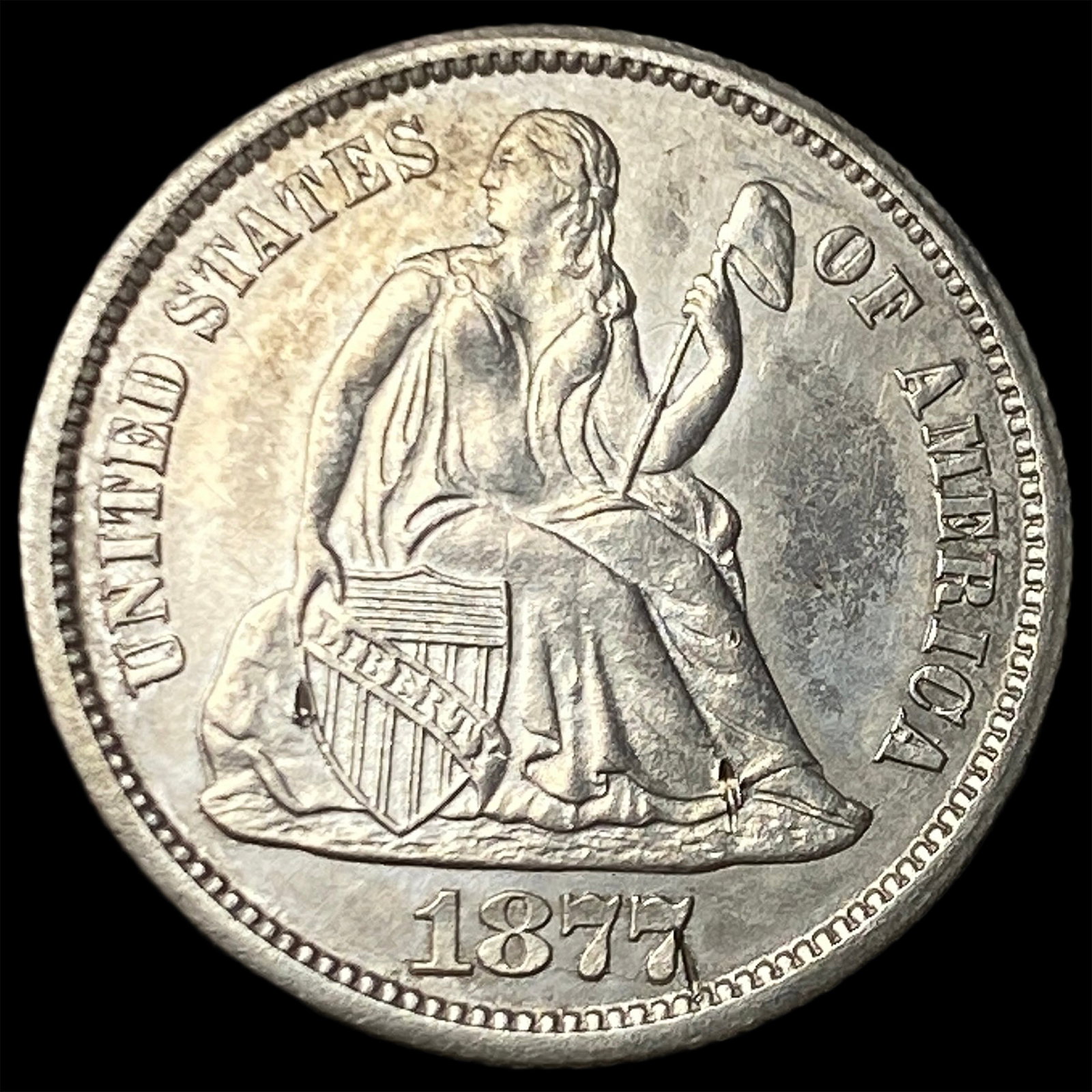 1877-CC Silver Seated Liberty Dime CLOSELY UNCIRCULATED (1 of 2)