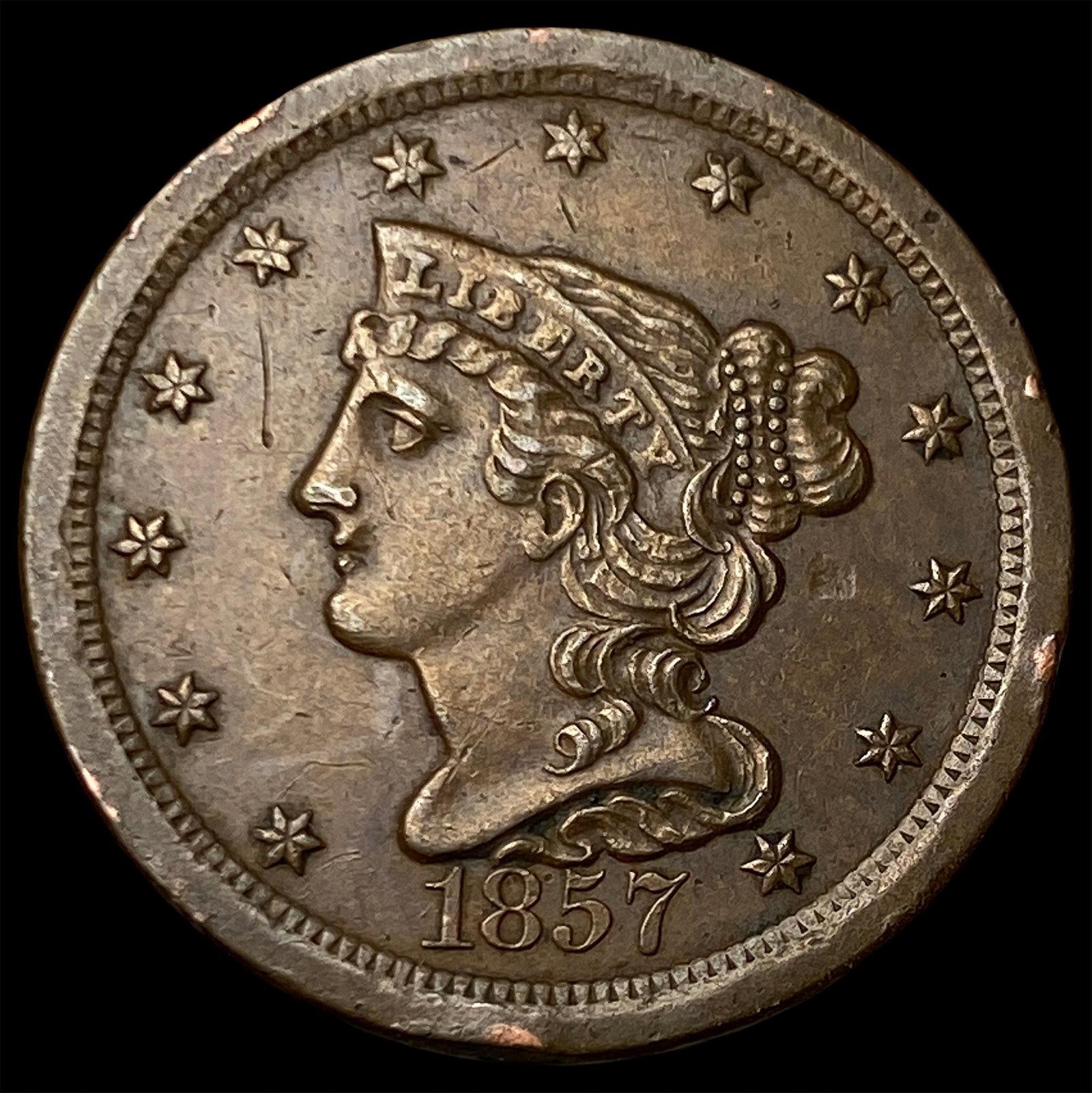 1857 Braided Hair Half Cent CLOSELY UNCIRCULATED: 1857 Braided Hair Half Cent CLOSELY UNCIRCULATED