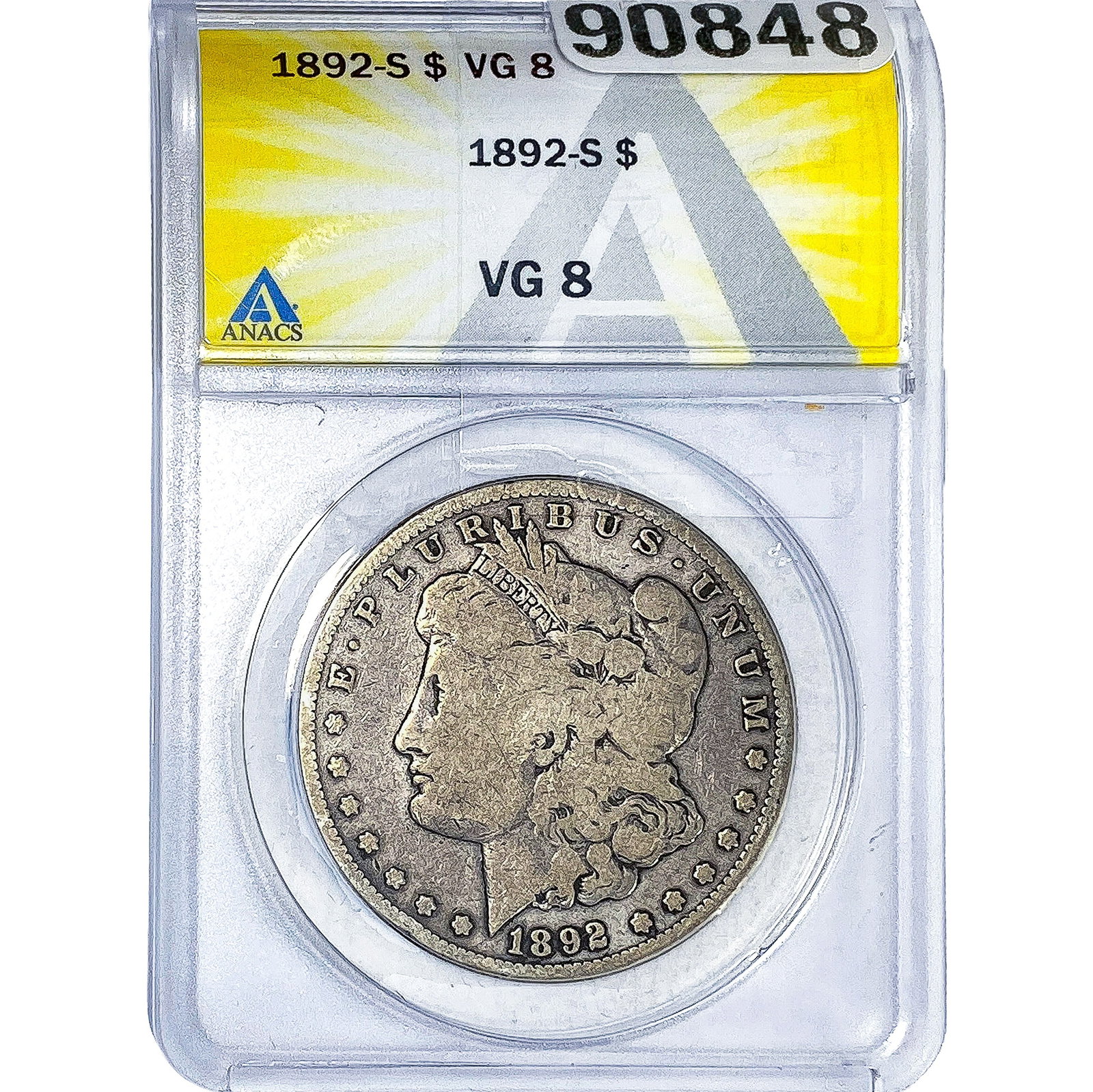 1892-S Morgan Silver Dollar ANACS VG8: 1892-S Morgan Silver Dollar ANACS VG8