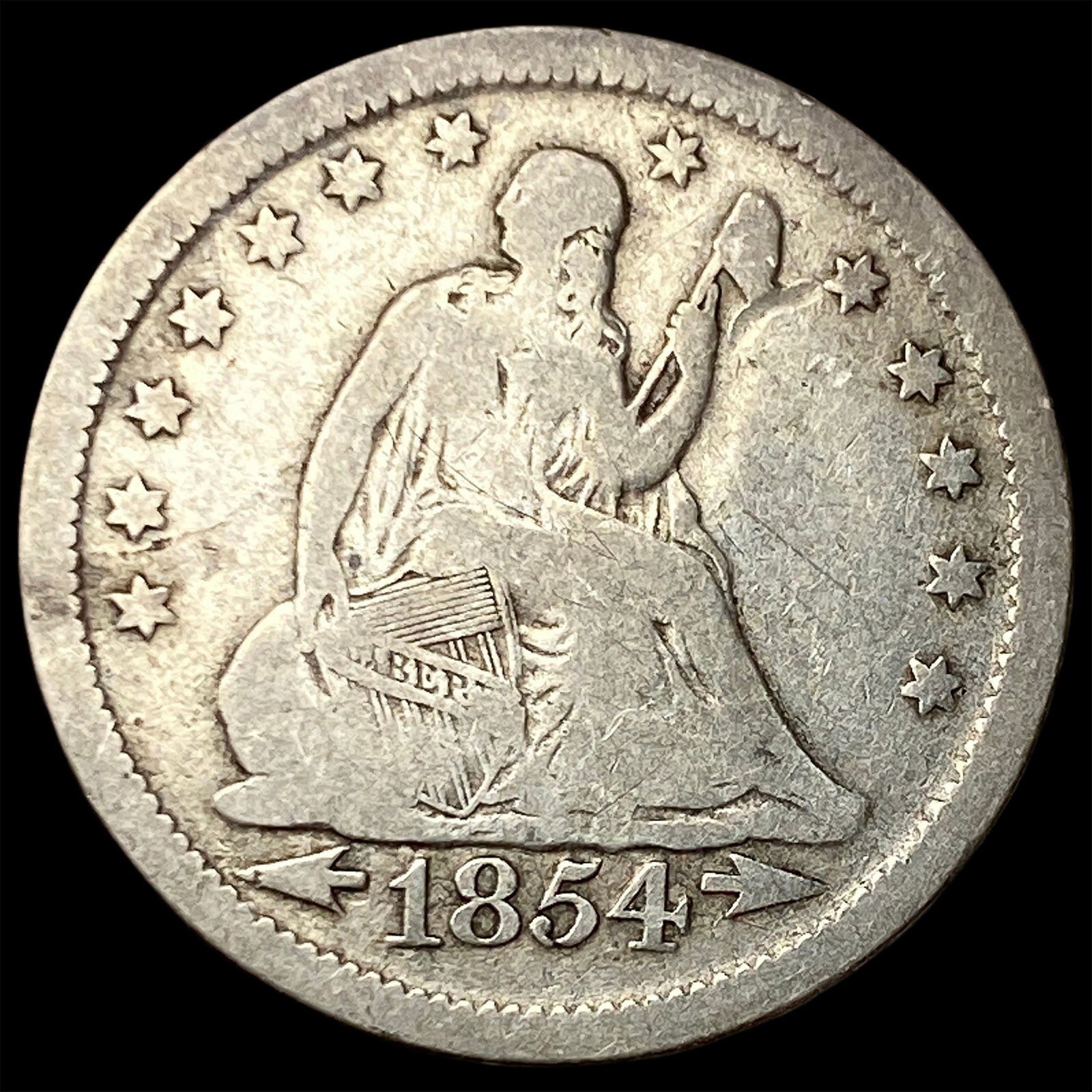1854 Arrows Seated Liberty Quarter NICELY CIRCULATED: 1854 Arrows Seated Liberty Quarter NICELY CIRCULATED