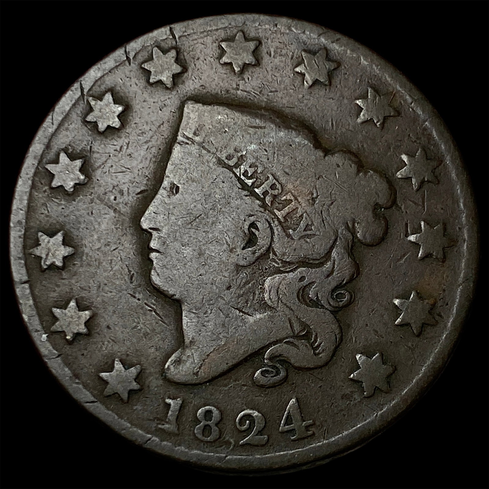 1824 Large Cent Coronet Head LIGHTLY CIRCULATED: 1824 Large Cent Coronet Head LIGHTLY CIRCULATED